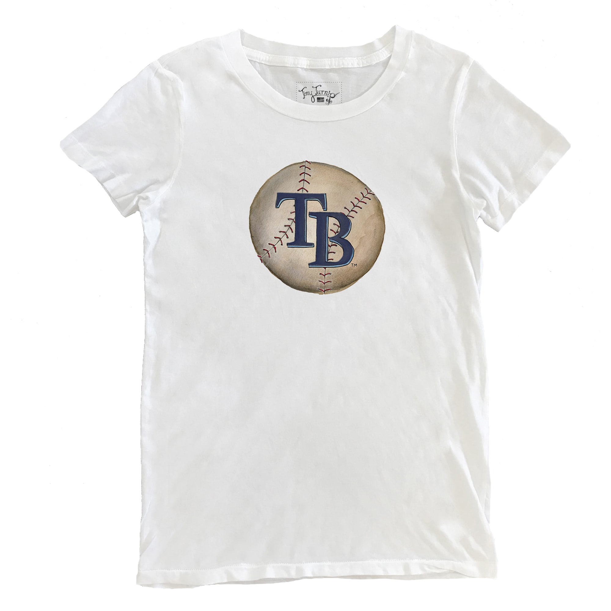 Women's Tampa Bay Rays Tiny Turnip White Stitched Baseball T-Shirt