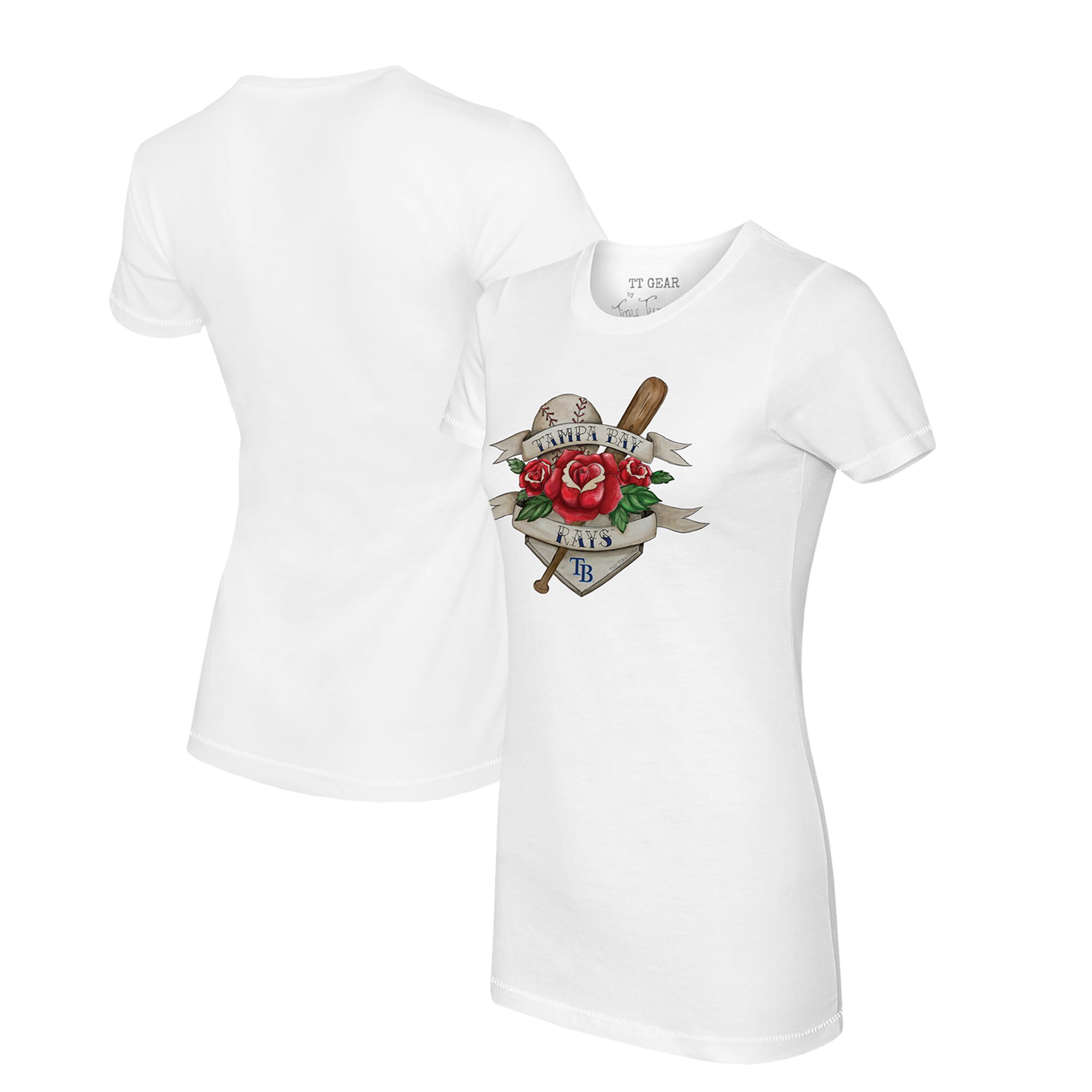 Women's Tampa Bay Rays Tiny Turnip White Tattoo Rose T-Shirt