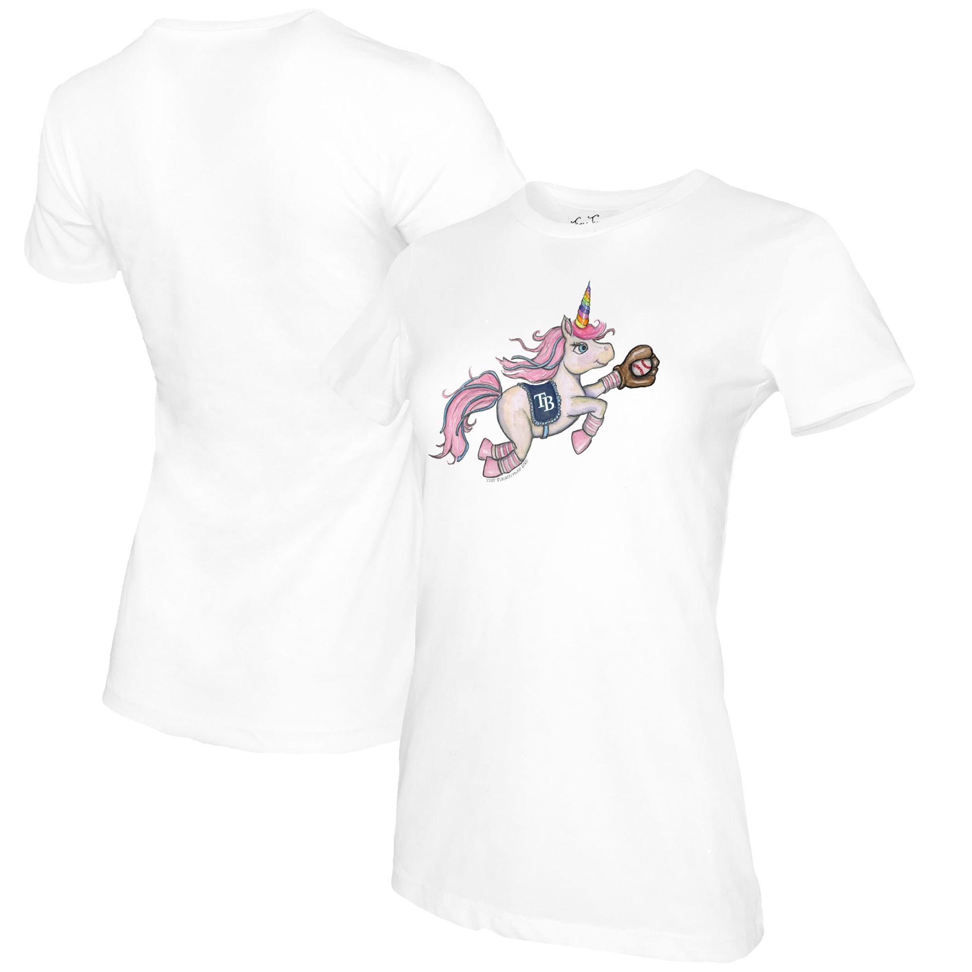 Women's Tampa Bay Rays Tiny Turnip White Unicorn T-Shirt