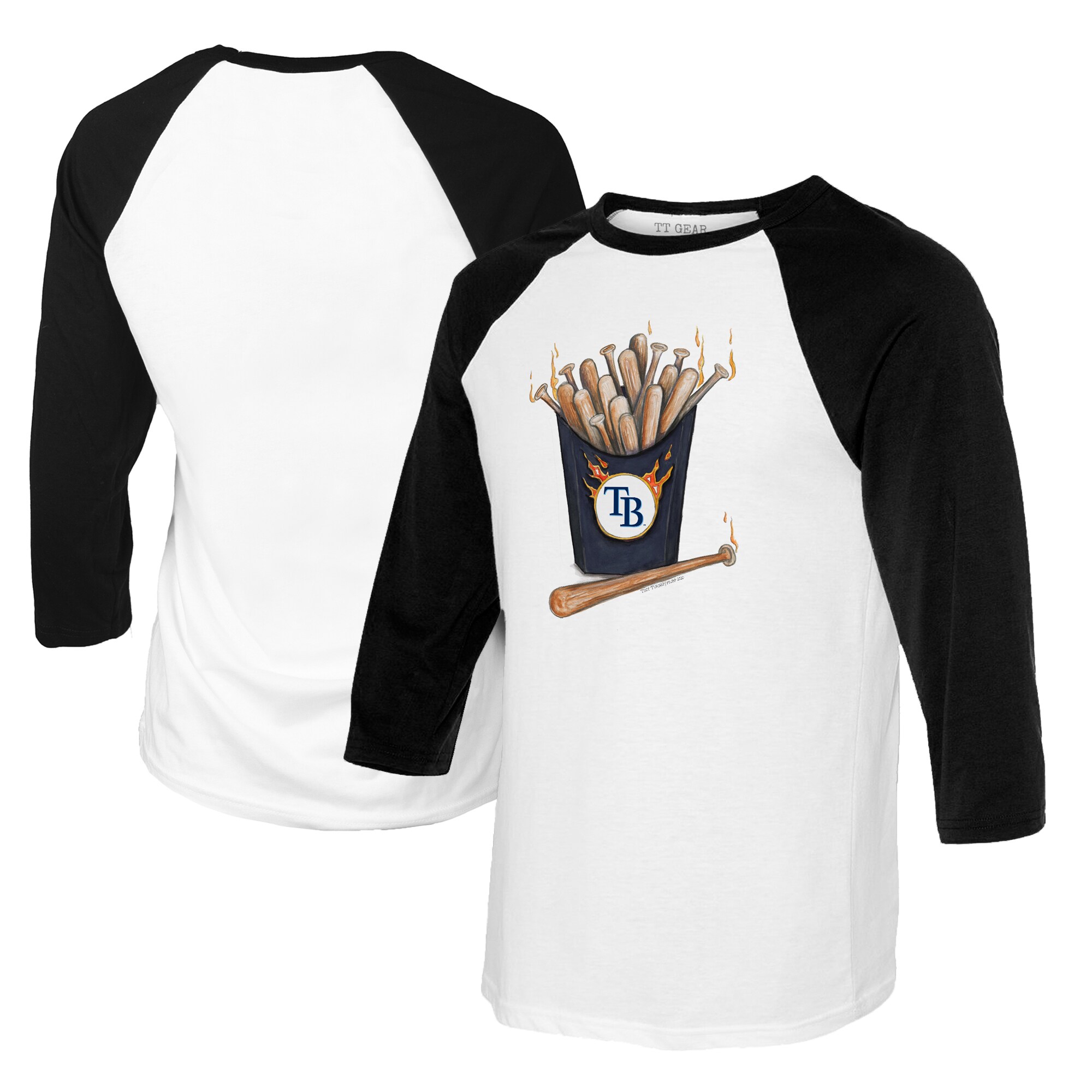Women's Tampa Bay Rays Tiny Turnip White/Black Hot Bats 3/4-Sleeve Raglan T-Shirt