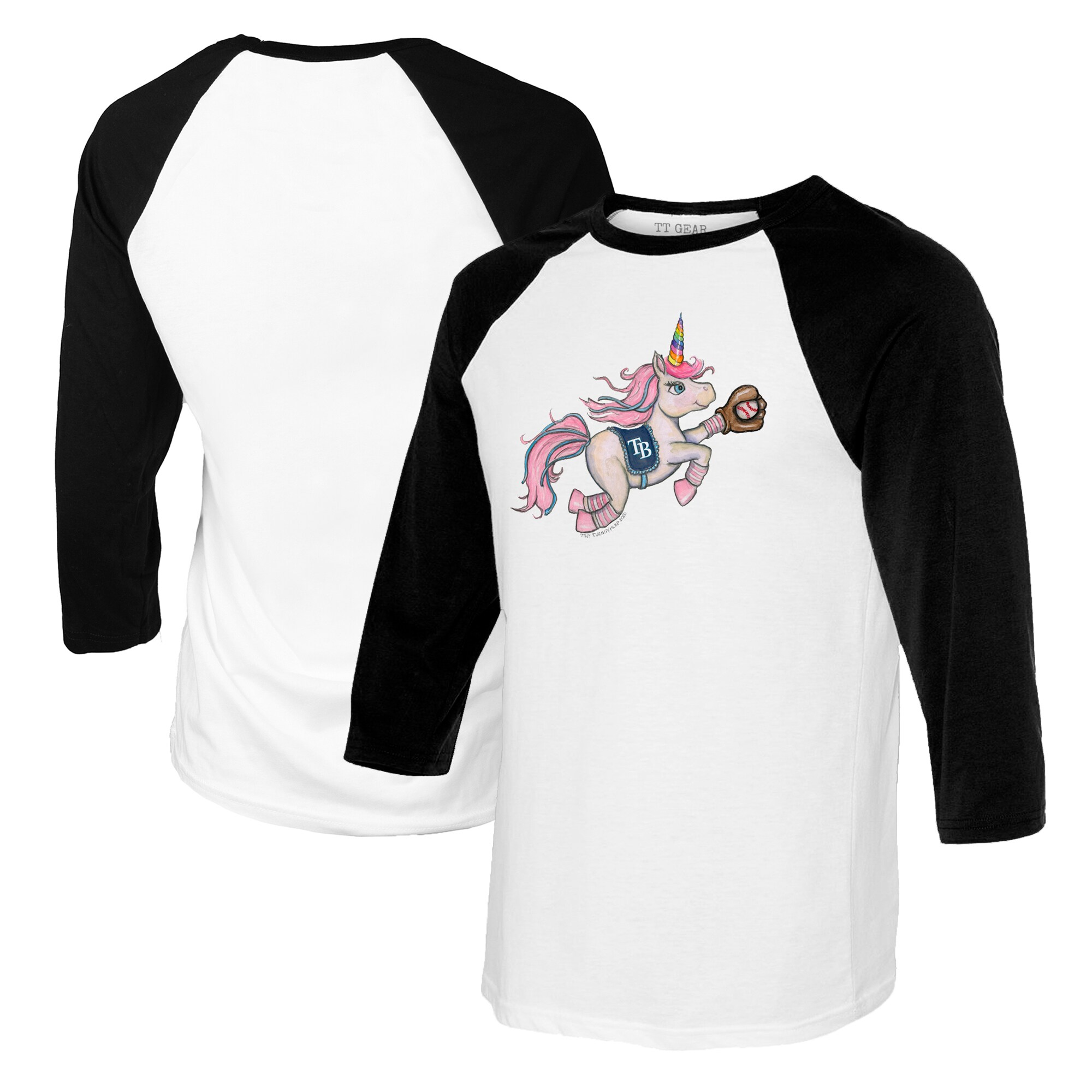 Women's Tampa Bay Rays Tiny Turnip White/Black Unicorn 3/4-Sleeve Raglan T-Shirt