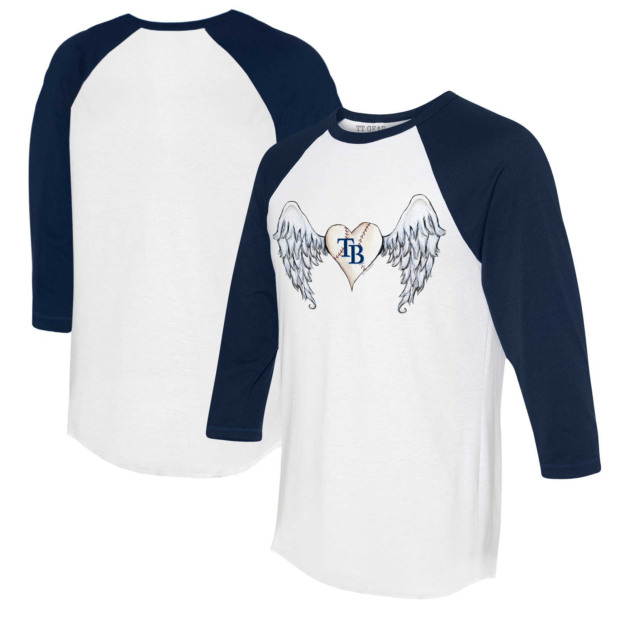 Women's Tampa Bay Rays Tiny Turnip White/Navy Angel Wings 3/4-Sleeve Raglan T-Shirt