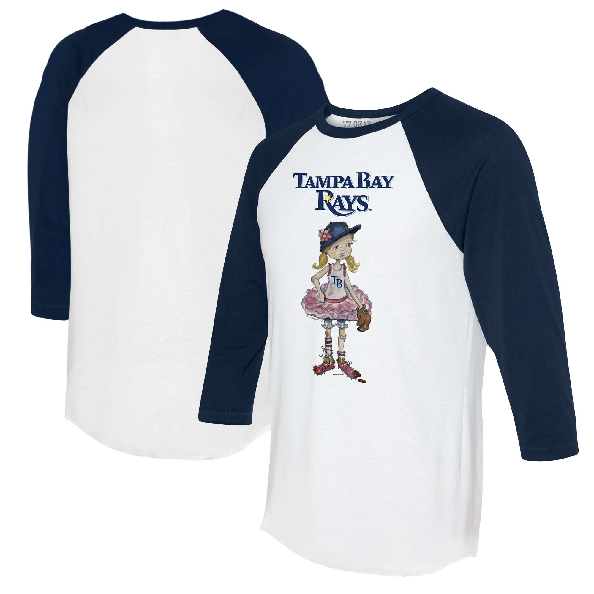 Women's Tampa Bay Rays Tiny Turnip White/Navy Babes 3/4-Sleeve Raglan T-Shirt