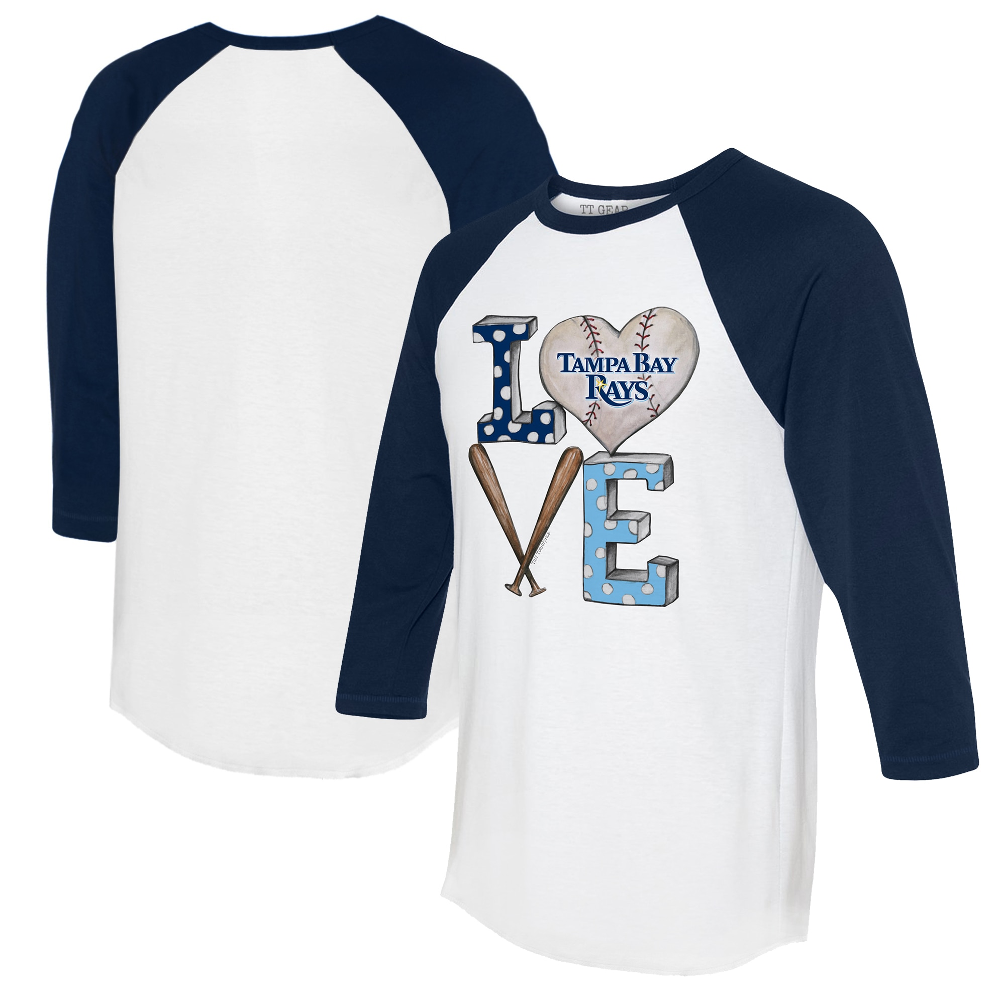 Women's Tampa Bay Rays  Tiny Turnip White/Navy Baseball Love Raglan 3/4-Sleeve T-Shirt