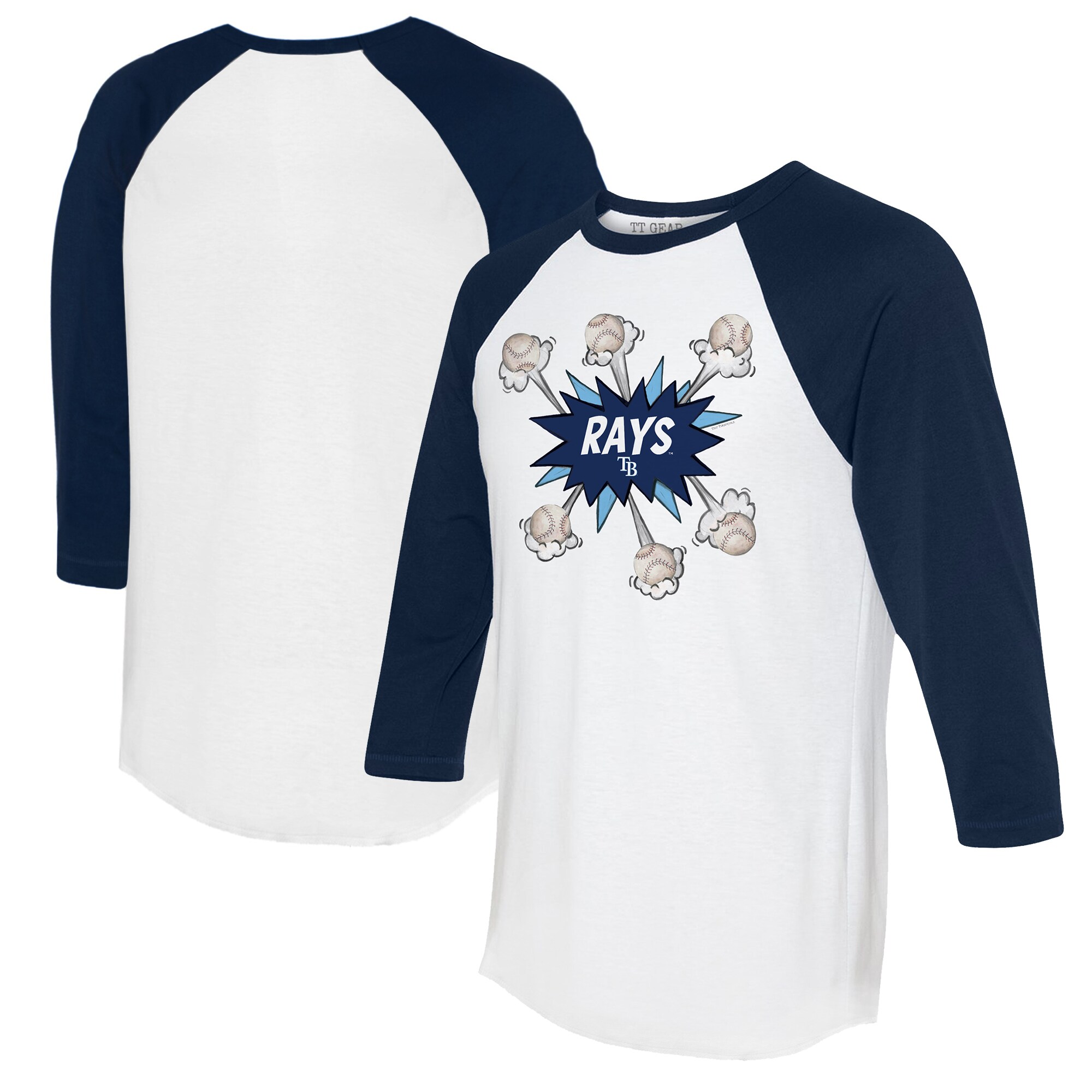 Women's Tampa Bay Rays  Tiny Turnip White/Navy Baseball Pow 3/4-Sleeve Raglan T-Shirt