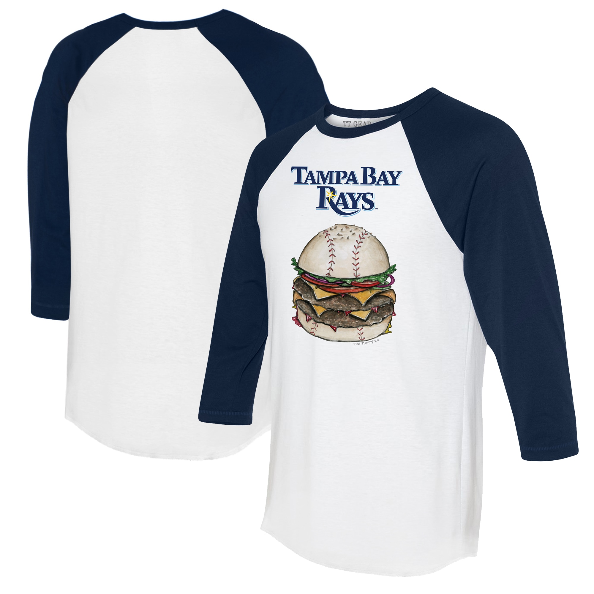 Women's Tampa Bay Rays Tiny Turnip White/Navy Burger 3/4-Sleeve Raglan T-Shirt