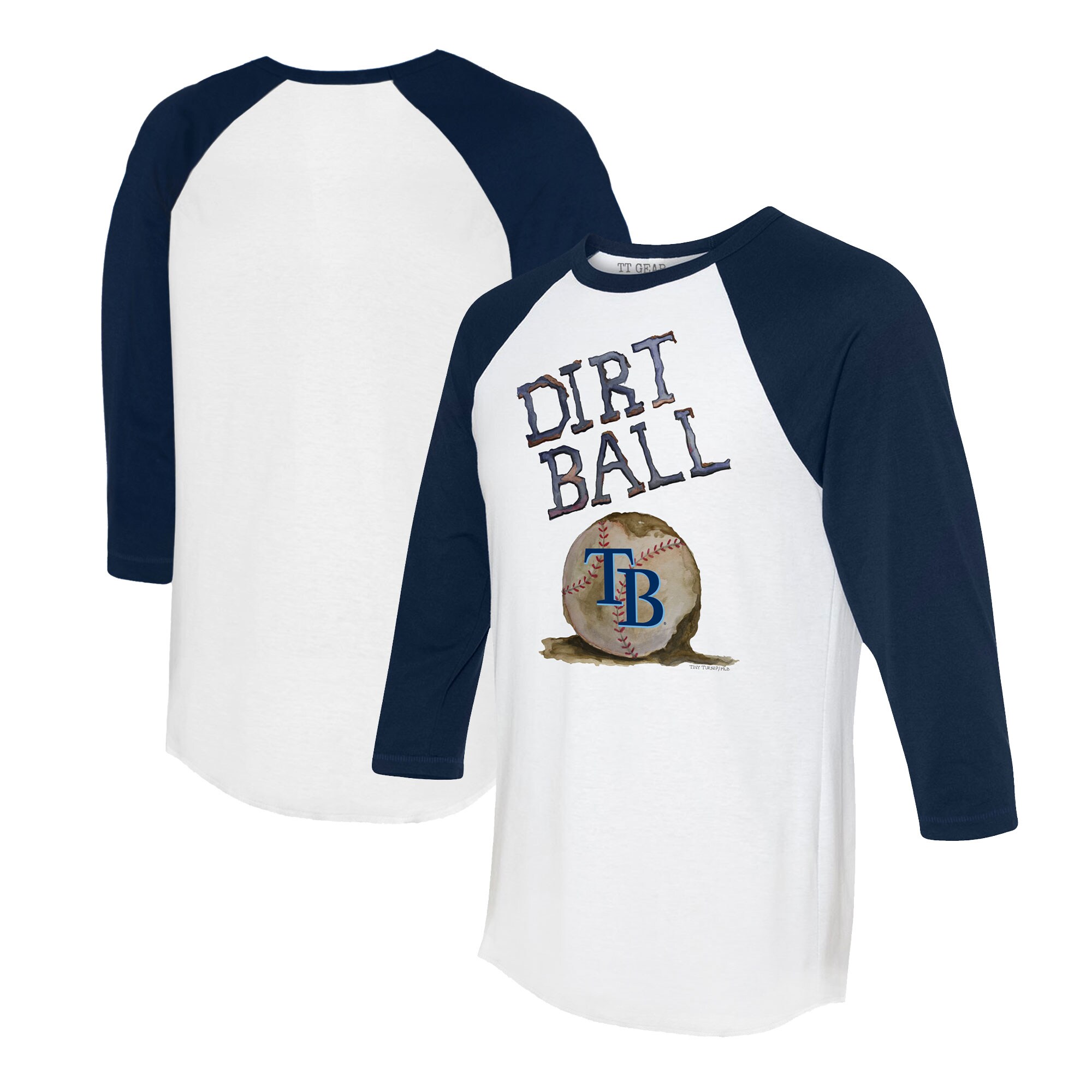 Women's Tampa Bay Rays  Tiny Turnip White/Navy Dirt Ball 3/4-Sleeve Raglan T-Shirt