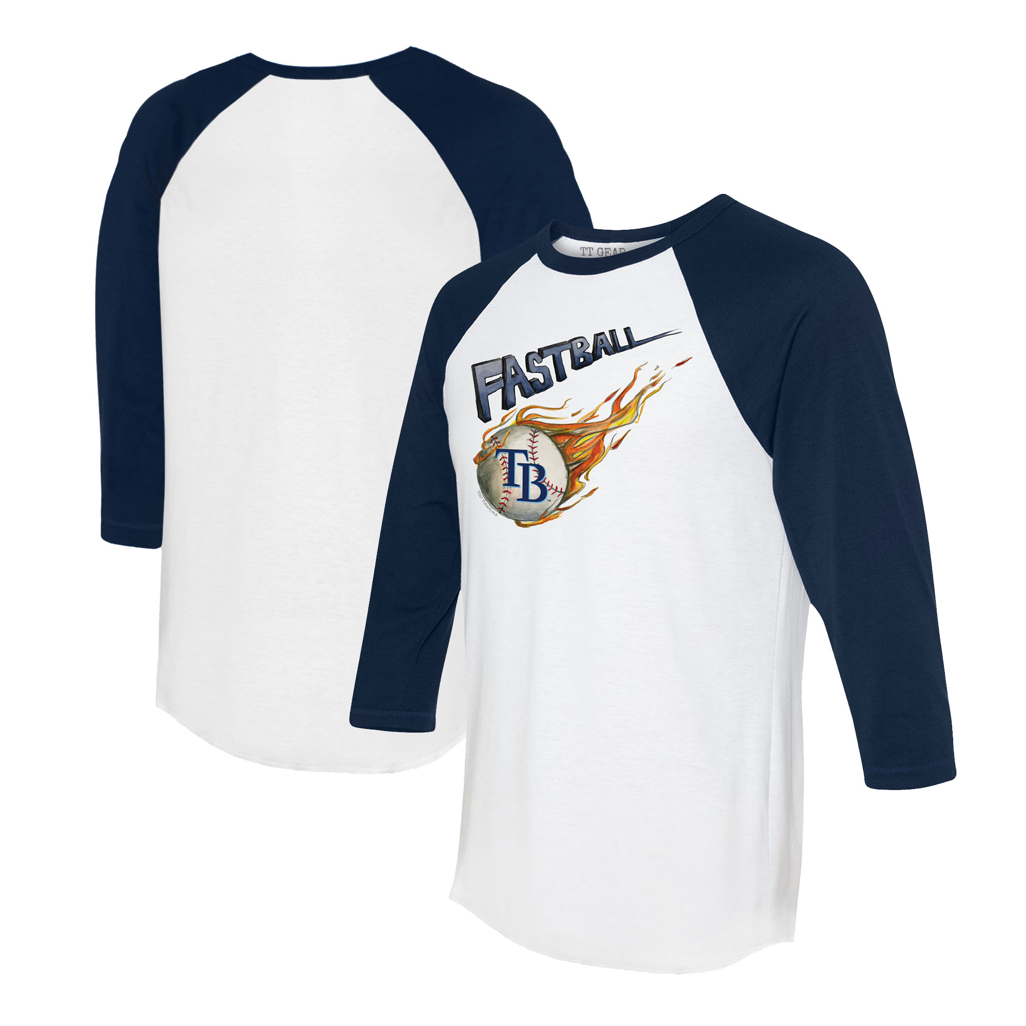 Women's Tampa Bay Rays Tiny Turnip White/Navy Fastball 3/4-Sleeve Raglan T-Shirt