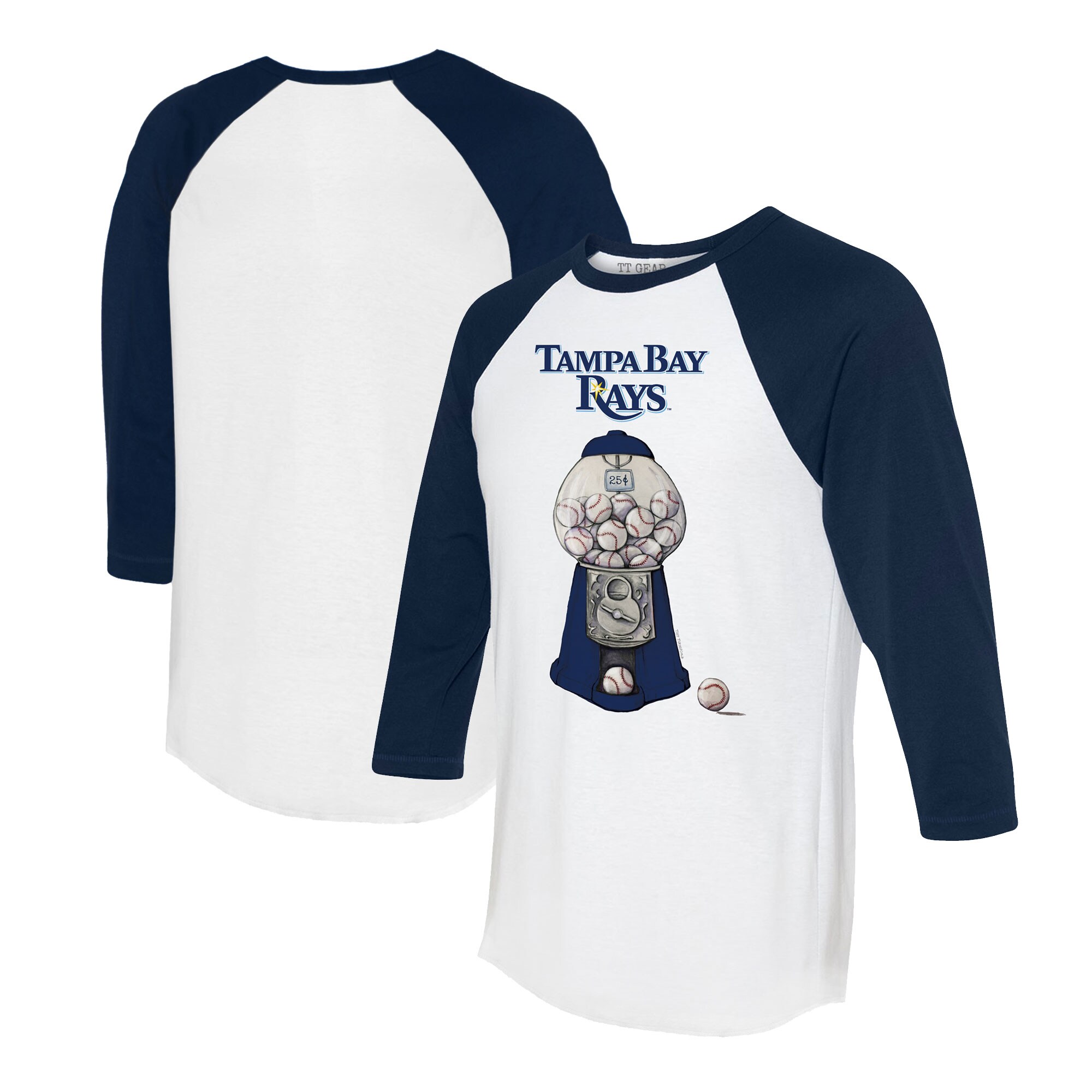 Women's Tampa Bay Rays  Tiny Turnip White/Navy Gumball Machine 3/4-Sleeve Raglan T-Shirt