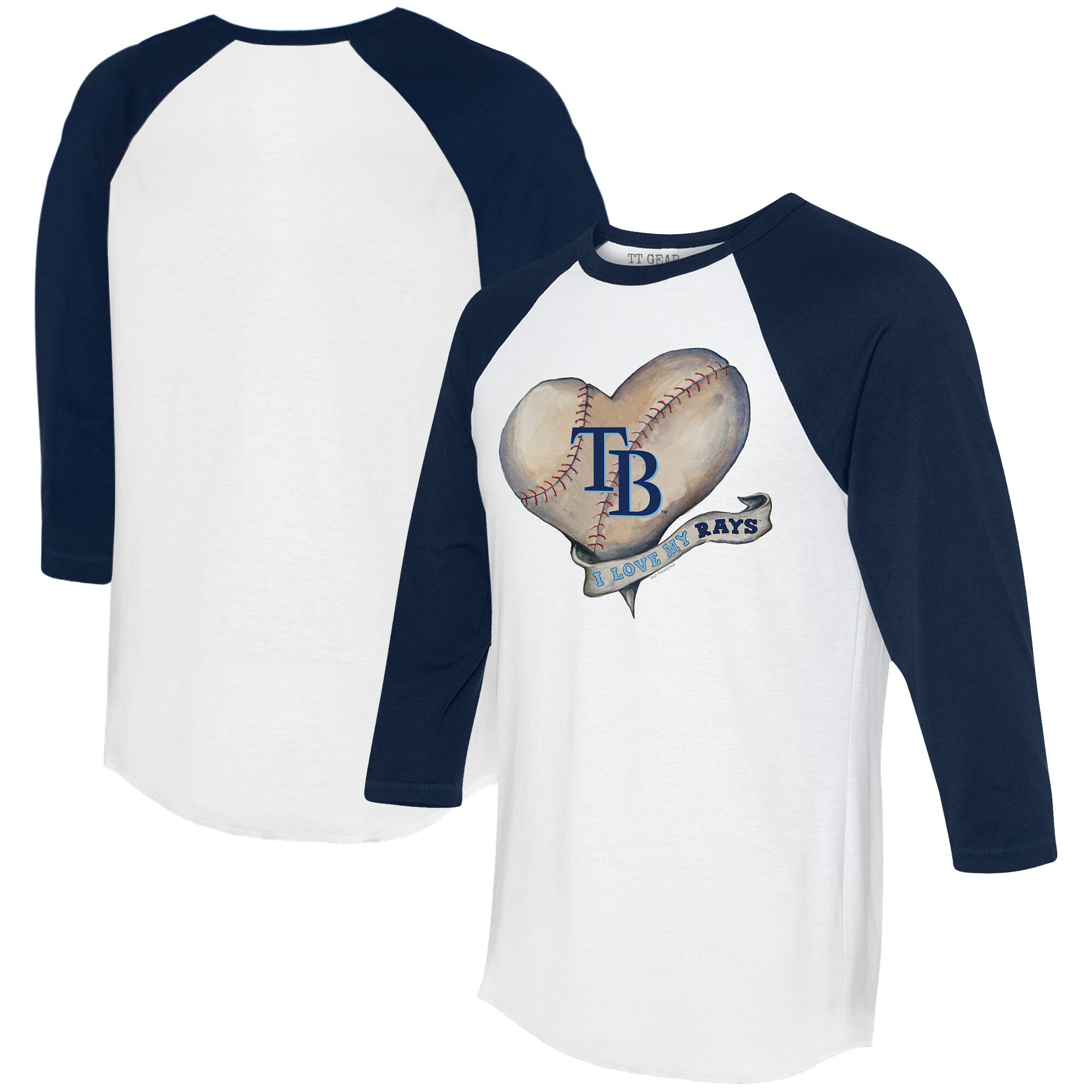 Women's Tampa Bay Rays  Tiny Turnip White/Navy Heart Banner 3/4-Sleeve Raglan T-Shirt