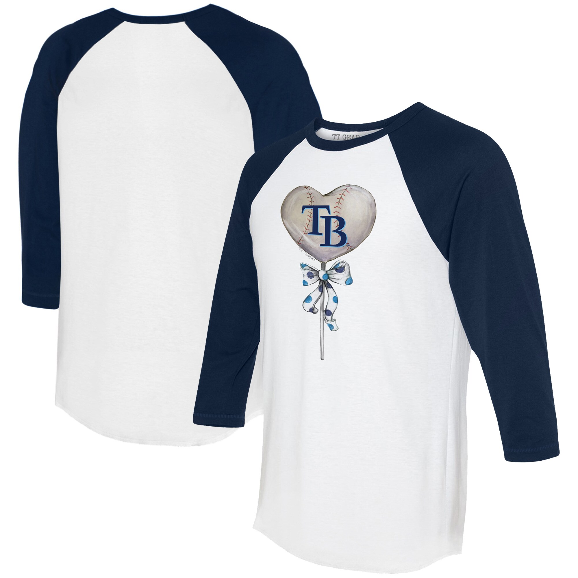 Women's Tampa Bay Rays  Tiny Turnip White/Navy Heart Lolly 3/4-Sleeve Raglan T-Shirt