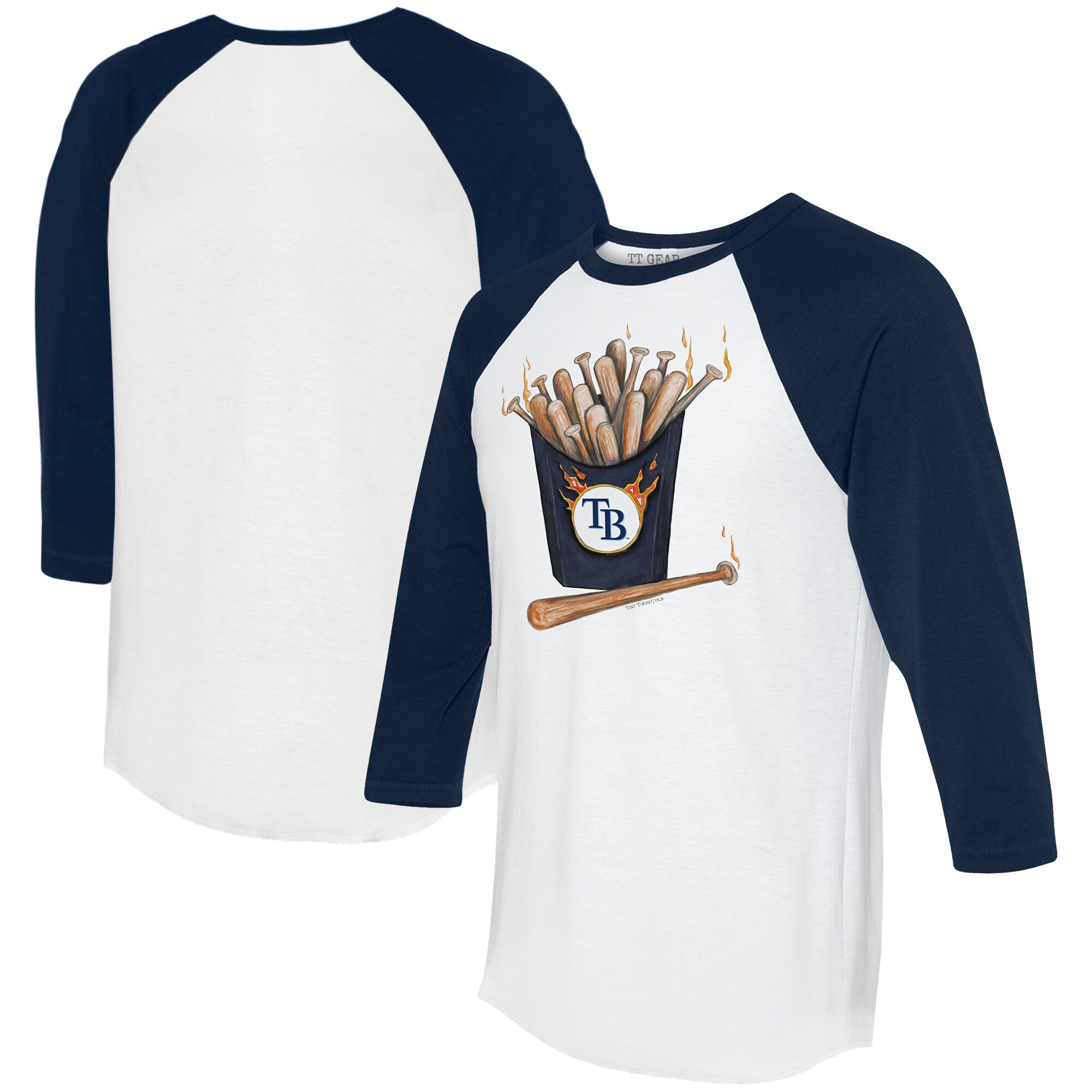 Women's Tampa Bay Rays Tiny Turnip White/Navy Hot Bats 3/4-Sleeve Raglan T-Shirt