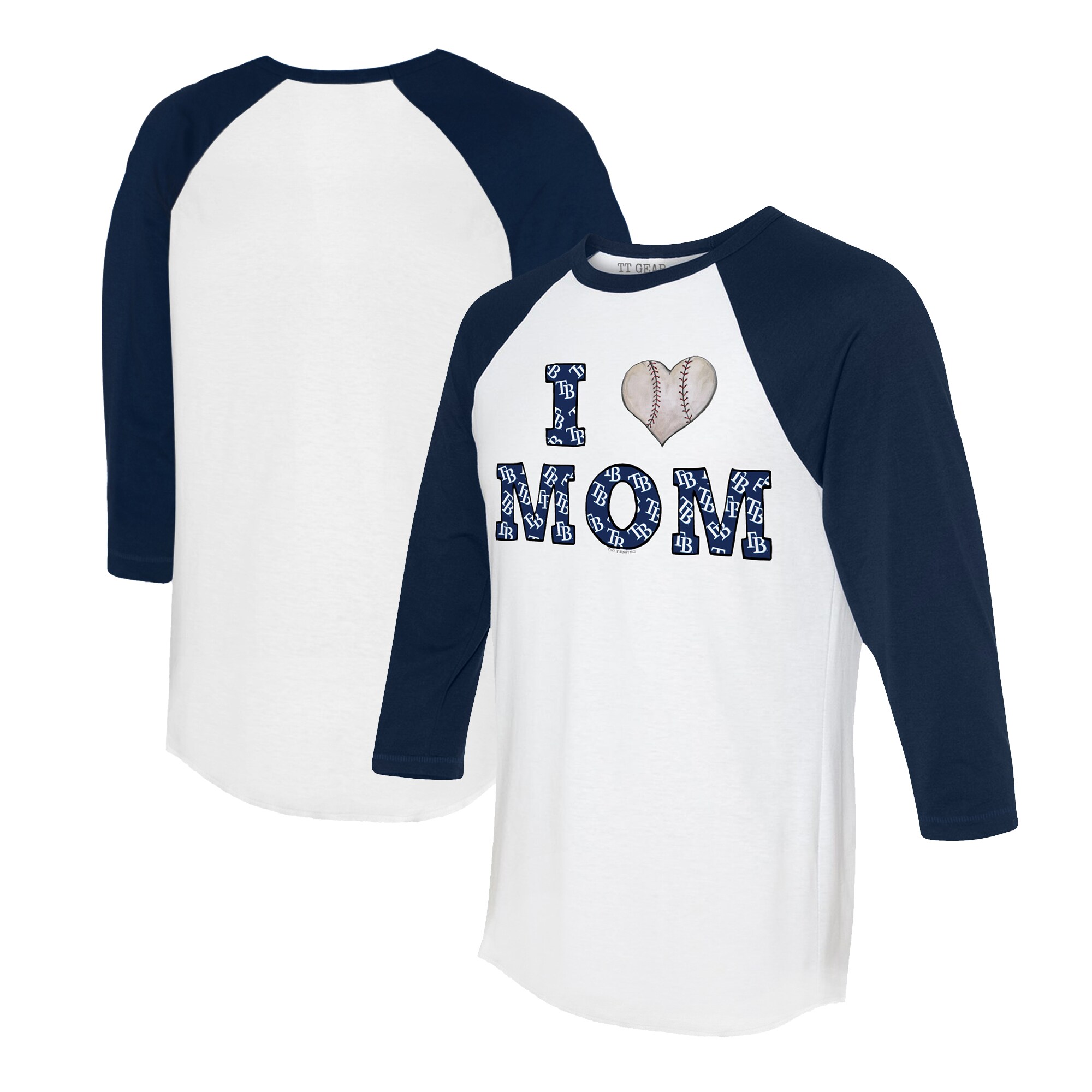 Women's Tampa Bay Rays Tiny Turnip White/Navy I Love Mom 3/4-Sleeve Raglan T-Shirt