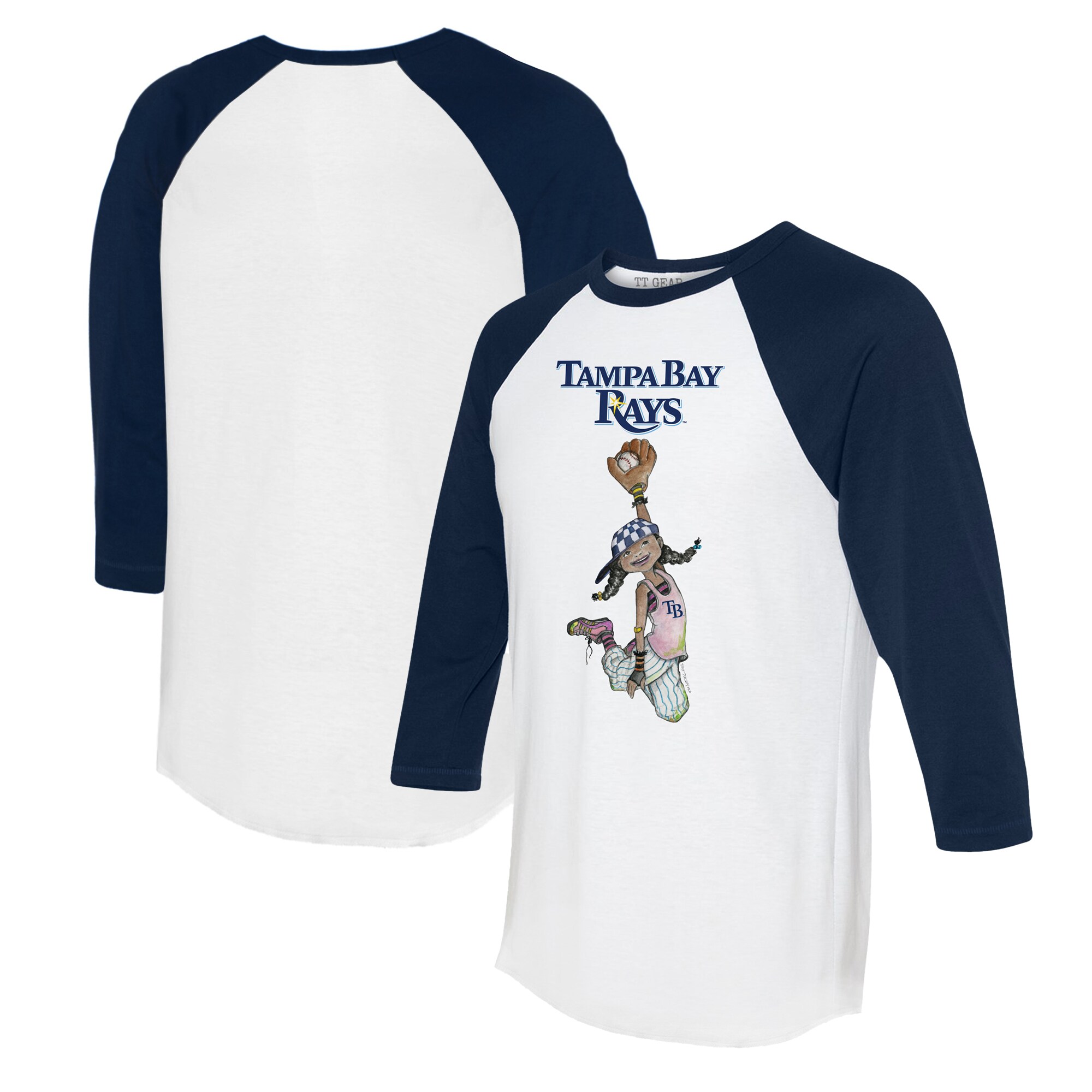 Women's Tampa Bay Rays Tiny Turnip White/Navy Jada 3/4-Sleeve Raglan T-Shirt