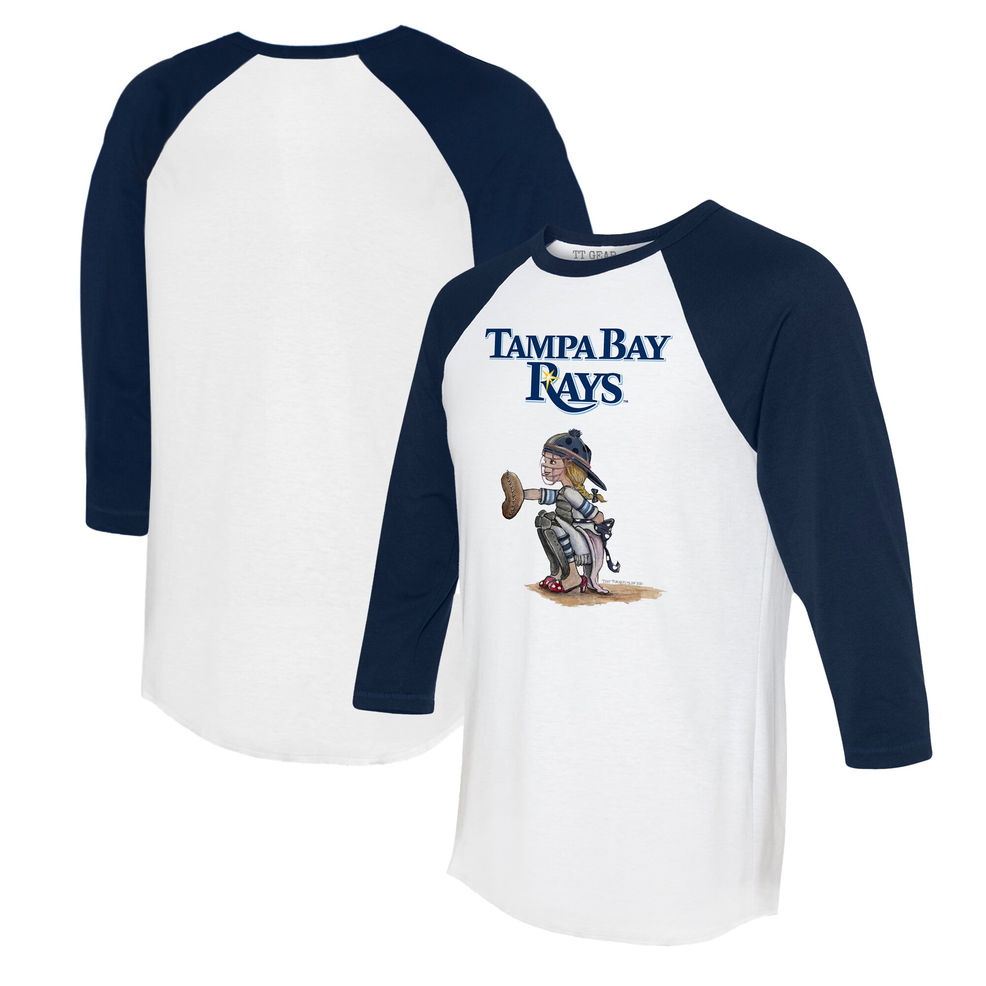 Women's Tampa Bay Rays Tiny Turnip White/Navy Kate 3/4-Sleeve Raglan T-Shirt