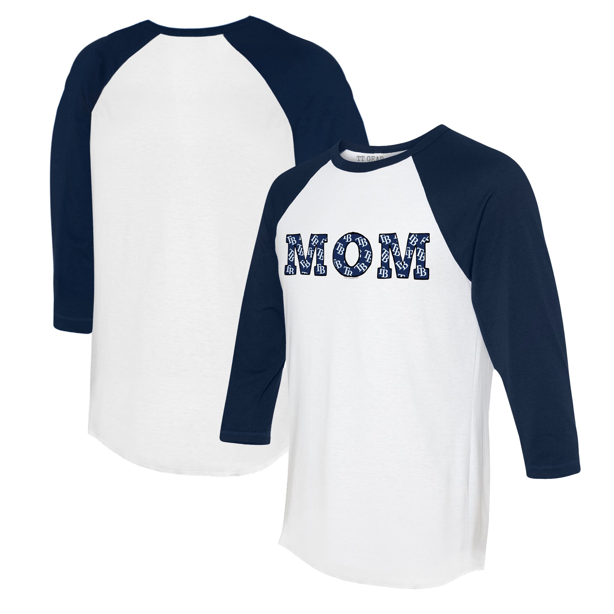 Women's Tampa Bay Rays Tiny Turnip White/Navy Logo Mom 3/4-Sleeve Raglan T-Shirt