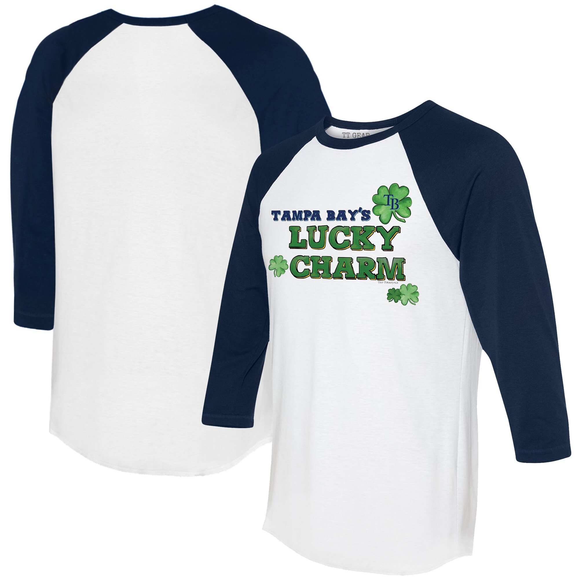 Women's Tampa Bay Rays Tiny Turnip White/Navy Lucky Charm 3/4-Sleeve Raglan T-Shirt