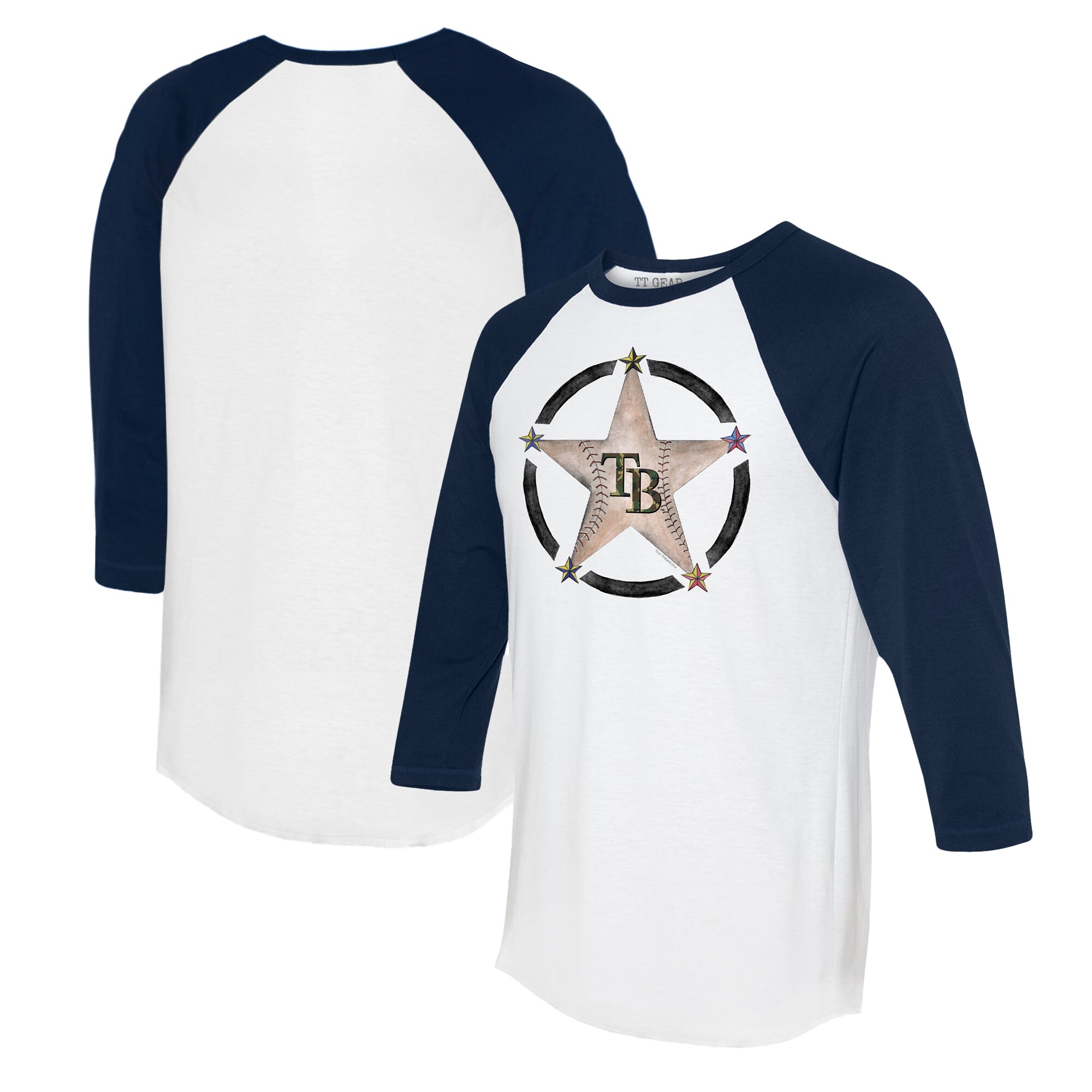 Women's Tampa Bay Rays Tiny Turnip White/Navy Military Star 3/4-Sleeve Raglan T-Shirt