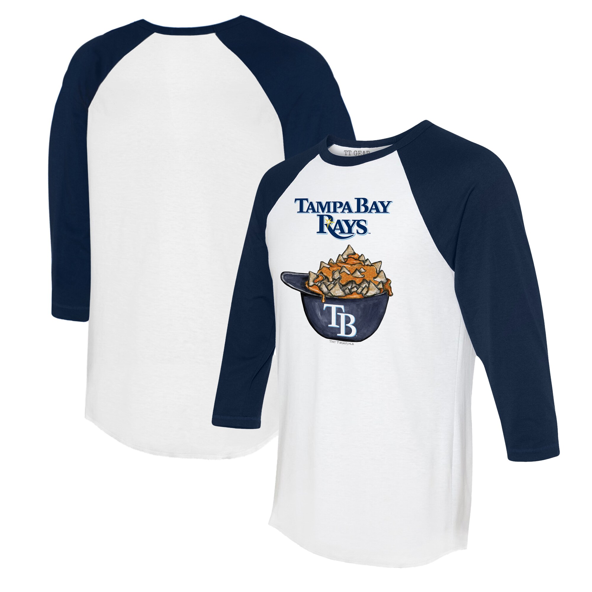 Women's Tampa Bay Rays Tiny Turnip White/Navy Nacho Helmet 3/4-Sleeve Raglan T-Shirt