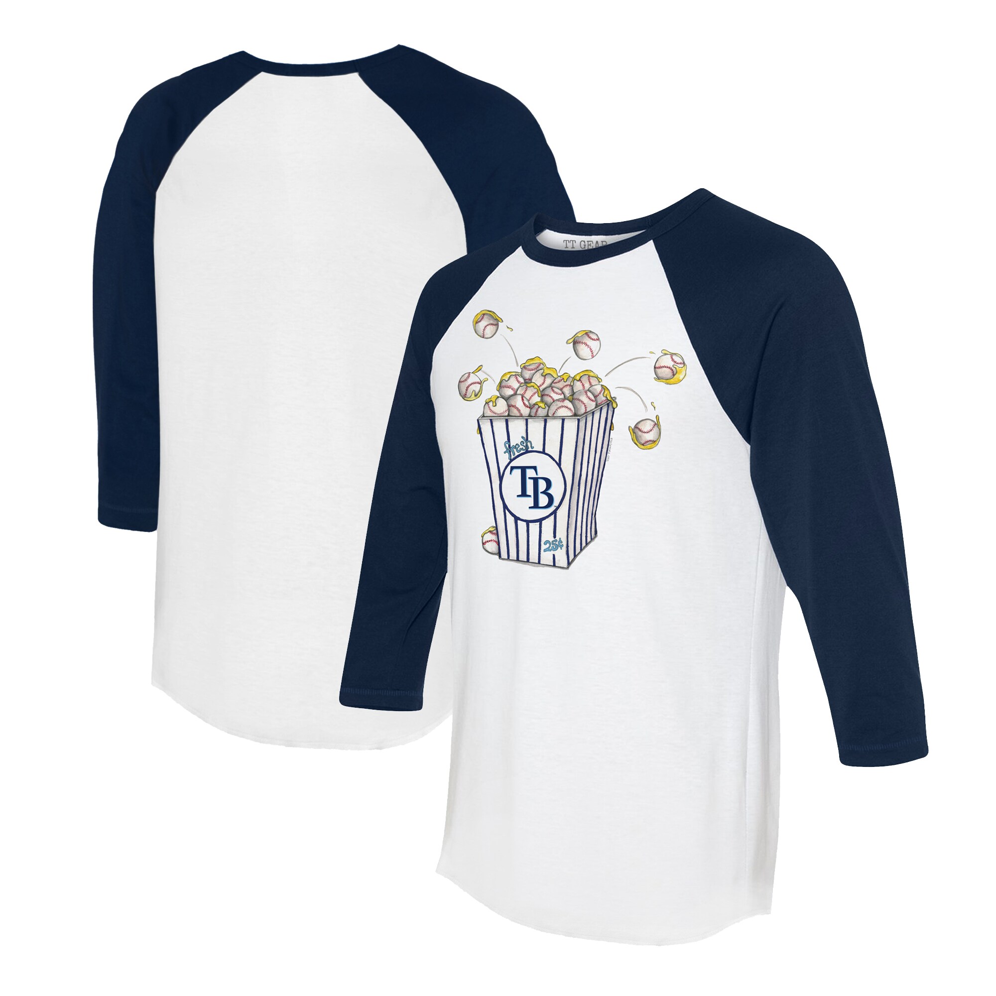 Women's Tampa Bay Rays Tiny Turnip White/Navy Popcorn 3/4-Sleeve Raglan T-Shirt