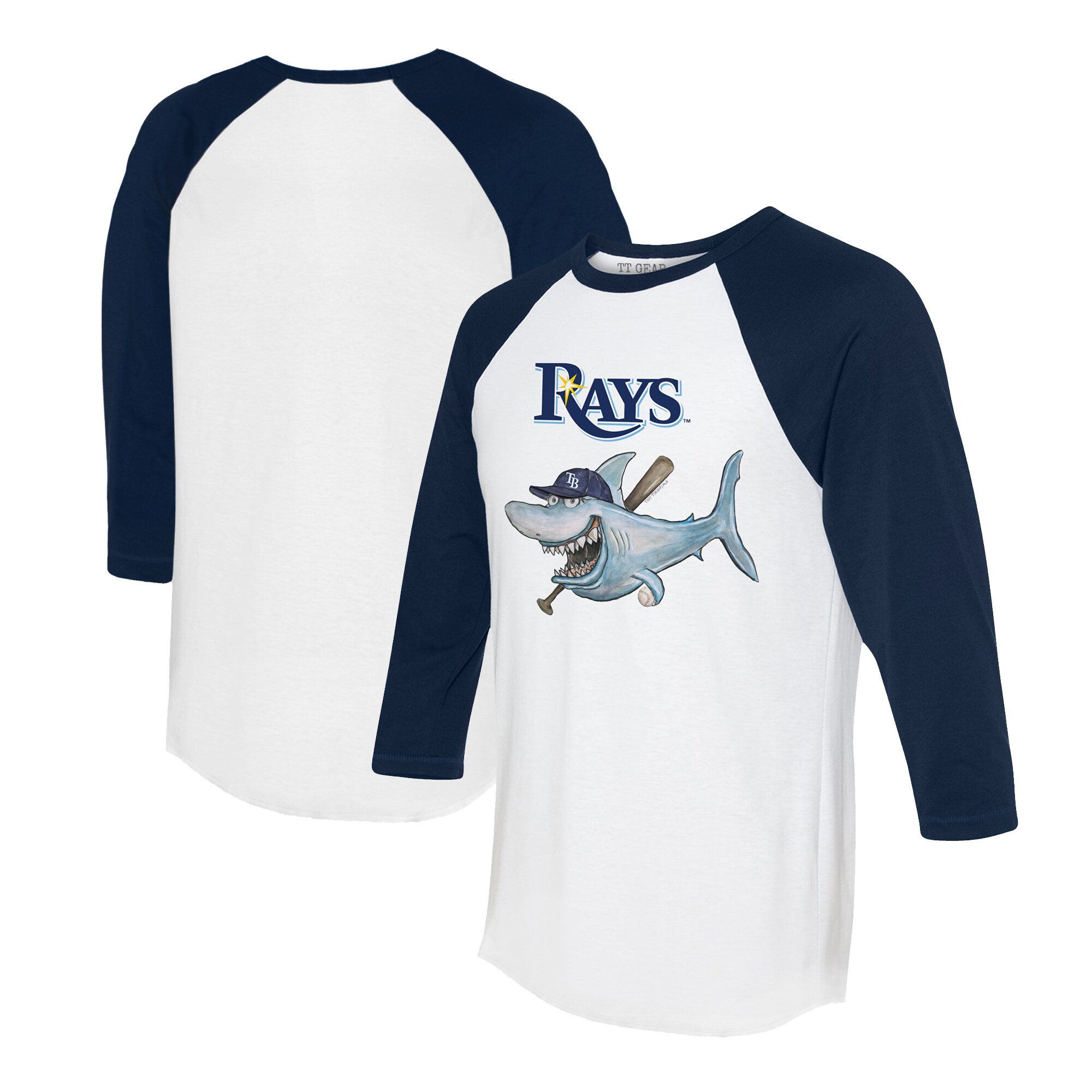 Women's Tampa Bay Rays Tiny Turnip White/Navy Shark 3/4-Sleeve Raglan T-Shirt