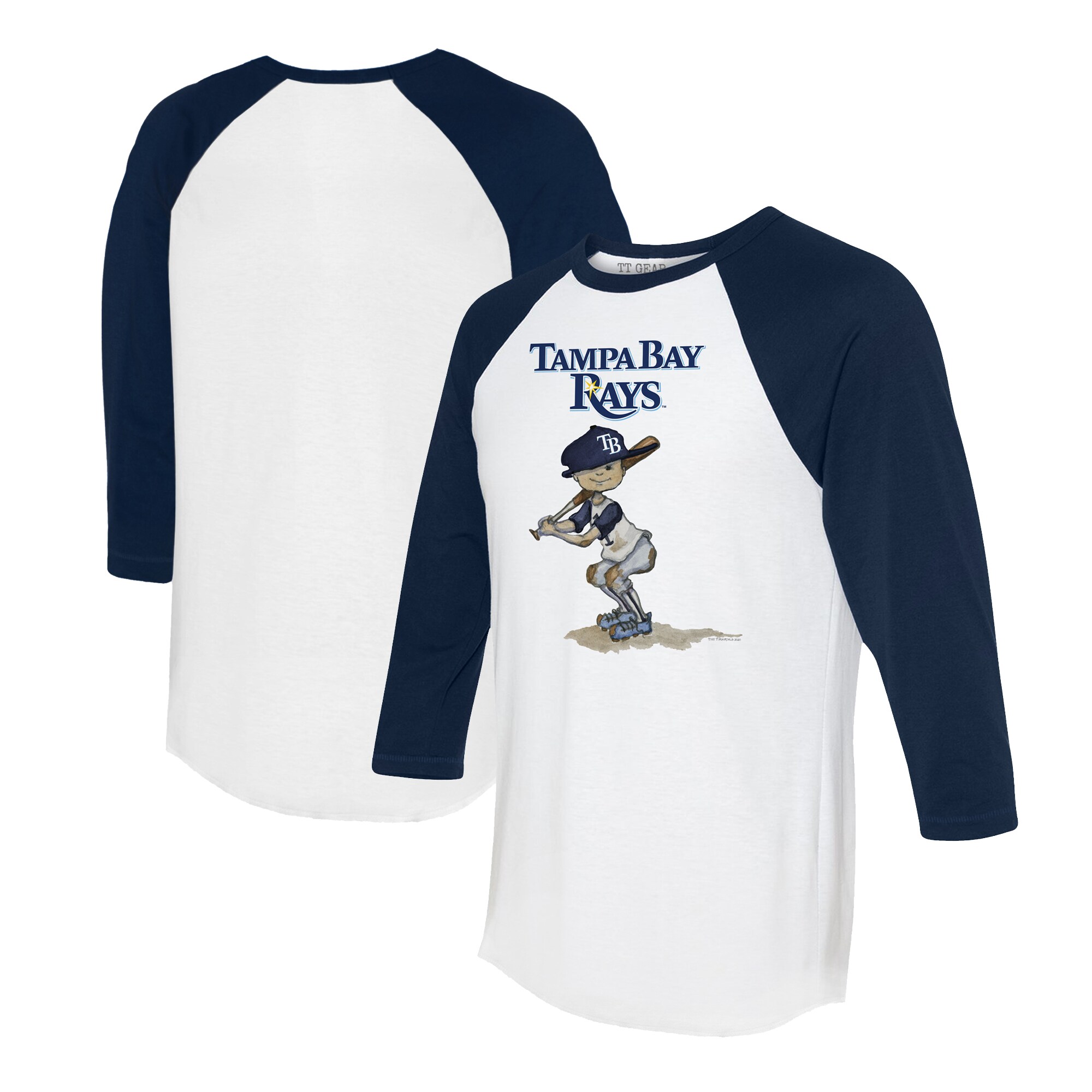 Women's Tampa Bay Rays Tiny Turnip White/Navy Slugger 3/4-Sleeve Raglan T-Shirt