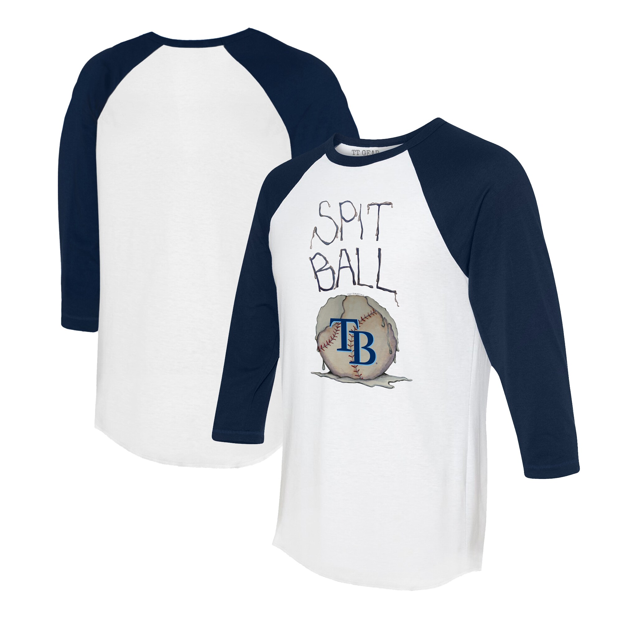 Women's Tampa Bay Rays Tiny Turnip White/Navy Spit Ball 3/4-Sleeve Raglan T-Shirt