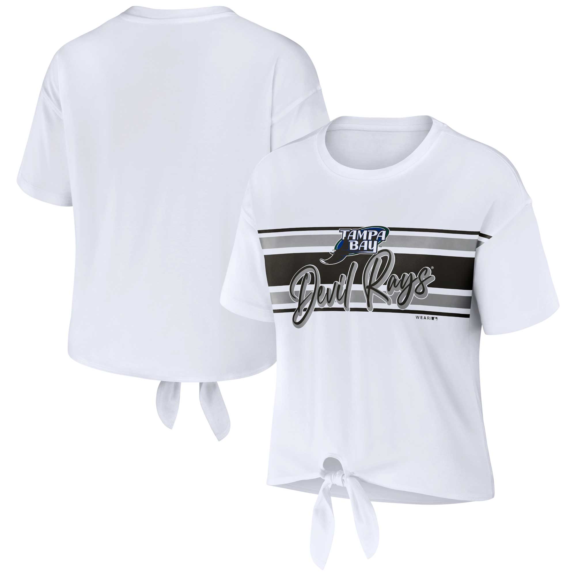 Women's Tampa Bay Rays WEAR by Erin Andrews White Front Tie T-Shirt