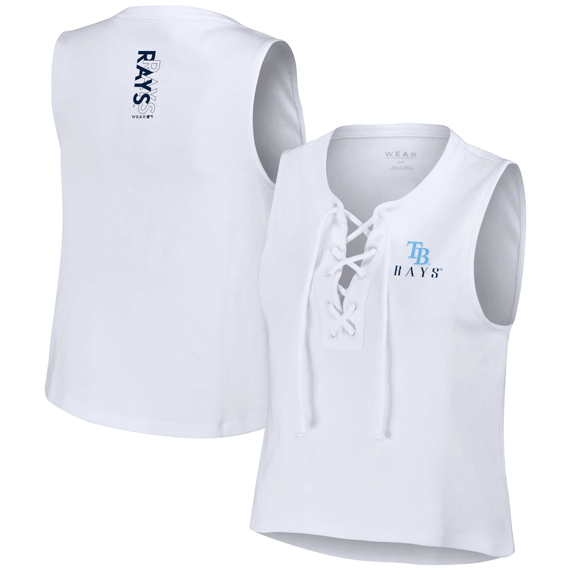 Women's Tampa Bay Rays WEAR by Erin Andrews White Lace-Up Tank Top