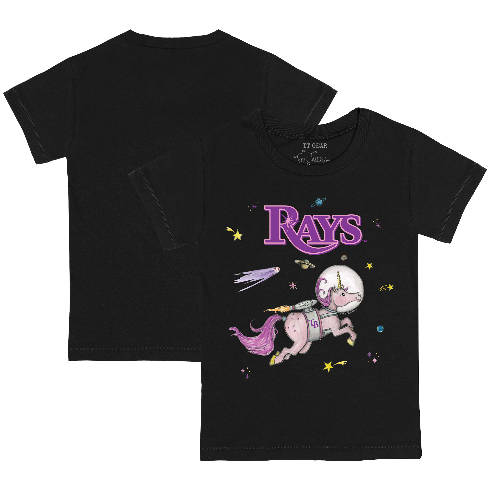 Youth Tampa Bay Rays Tiny Turnip Black Space Unicorn T-Shirt