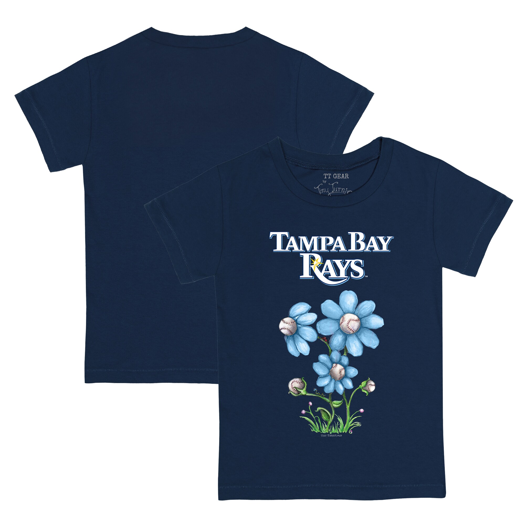 Youth Tampa Bay Rays Tiny Turnip Navy Blooming Baseballs T-Shirt