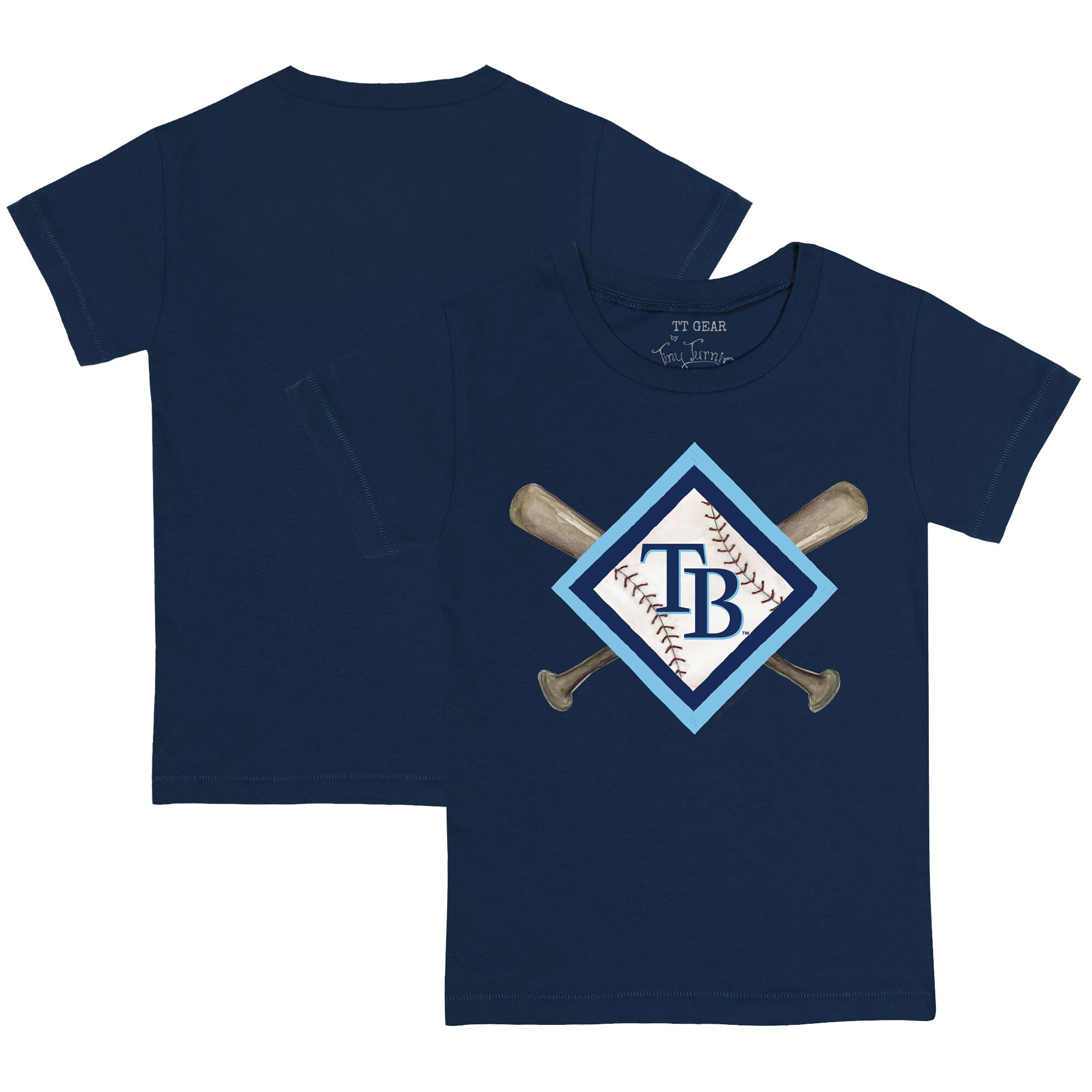 Youth Tampa Bay Rays Tiny Turnip Navy Diamond Cross Bats T-Shirt