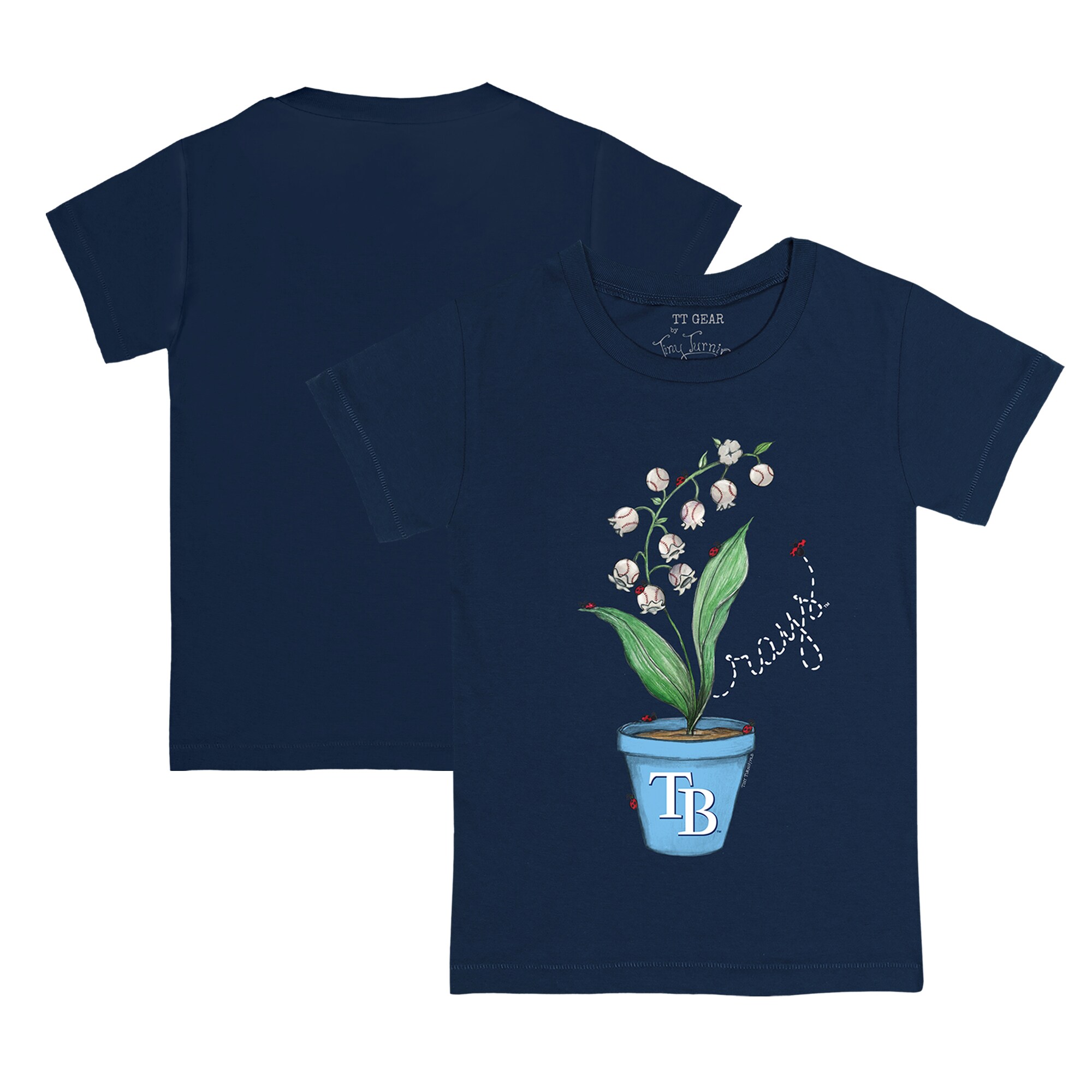 Youth Tampa Bay Rays Tiny Turnip Navy Lilies & Ladybugs T-Shirt