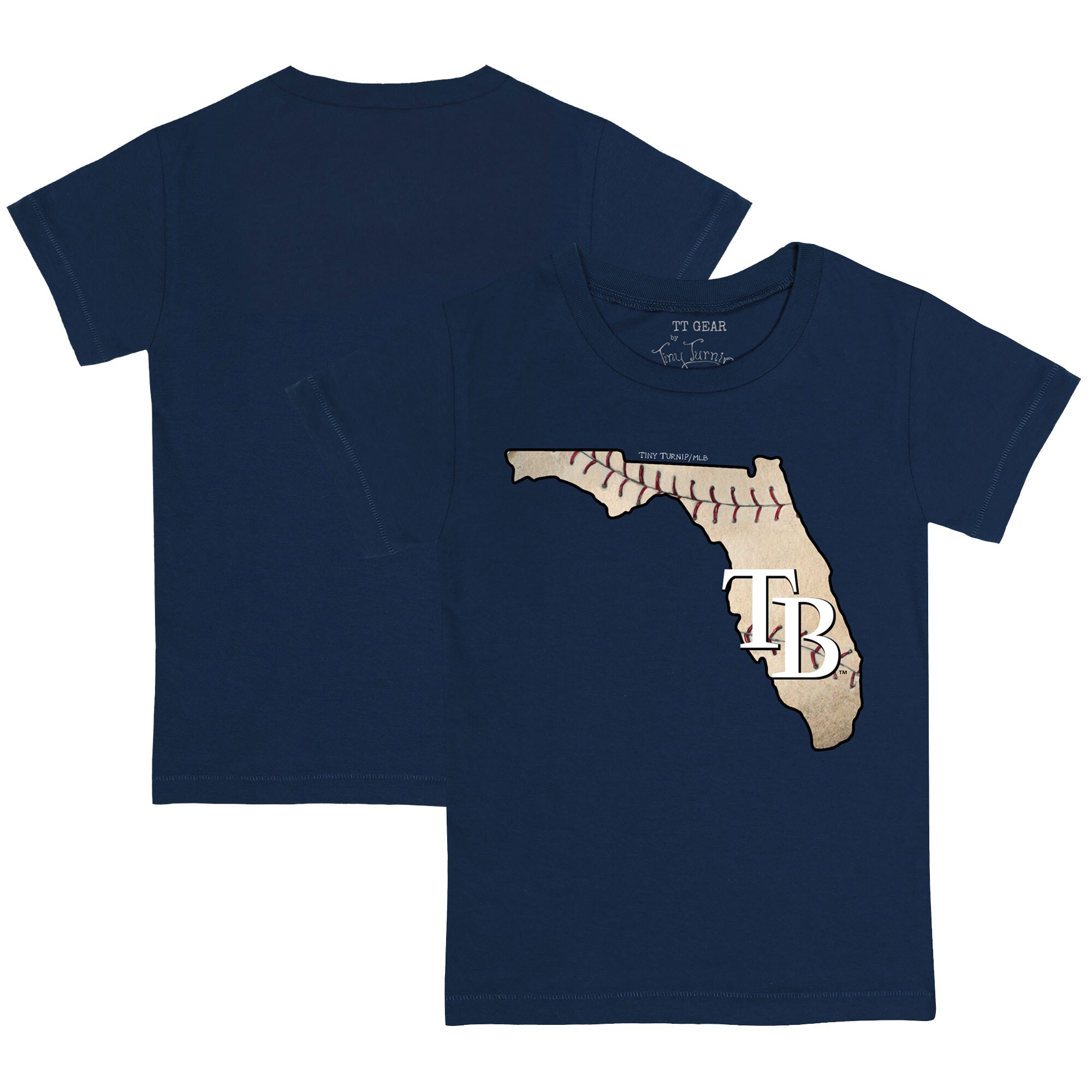 Youth Tampa Bay Rays Tiny Turnip Navy State Outline T-Shirt