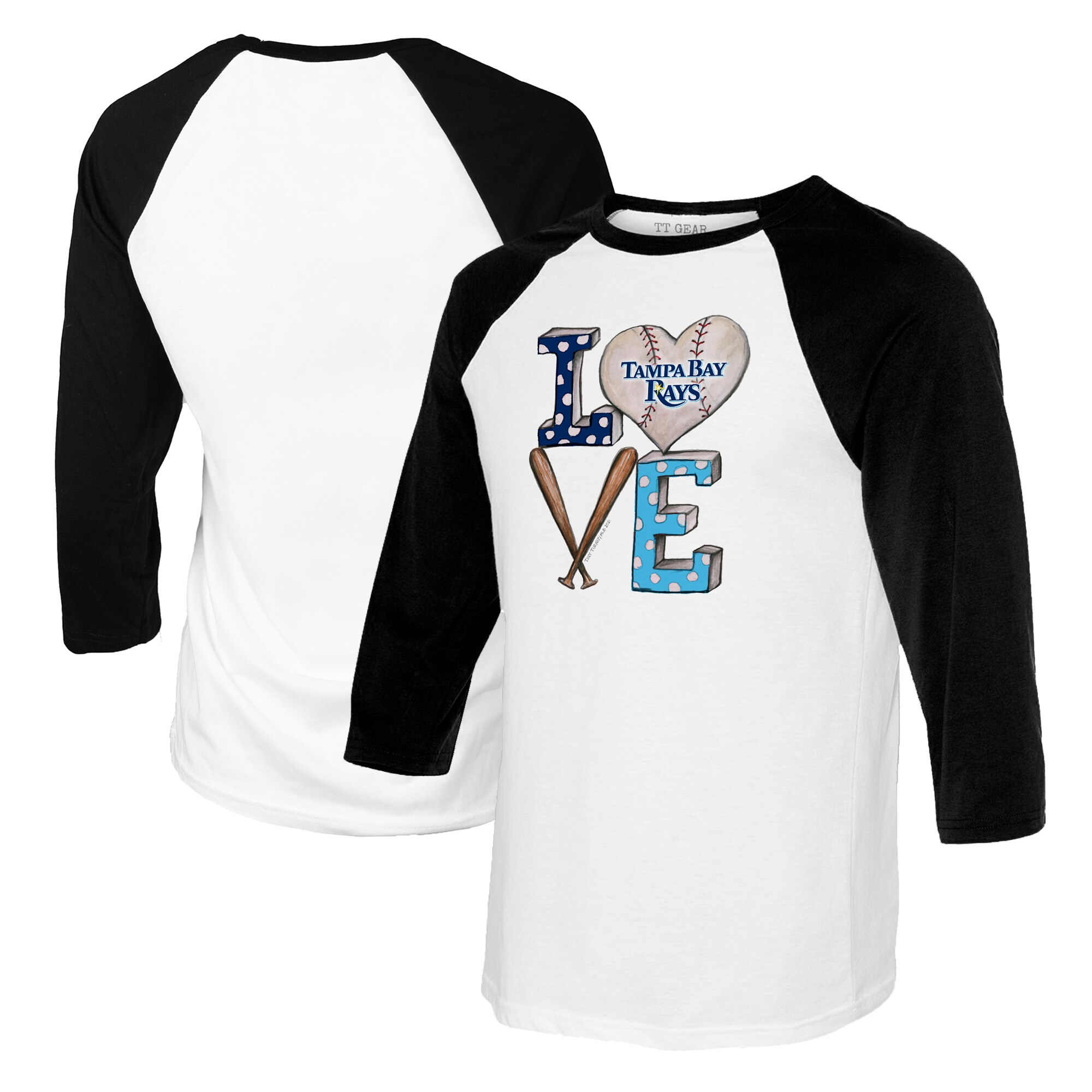 Youth Tampa Bay Rays Tiny Turnip White/Black Baseball Love Raglan 3/4 Sleeve T-Shirt