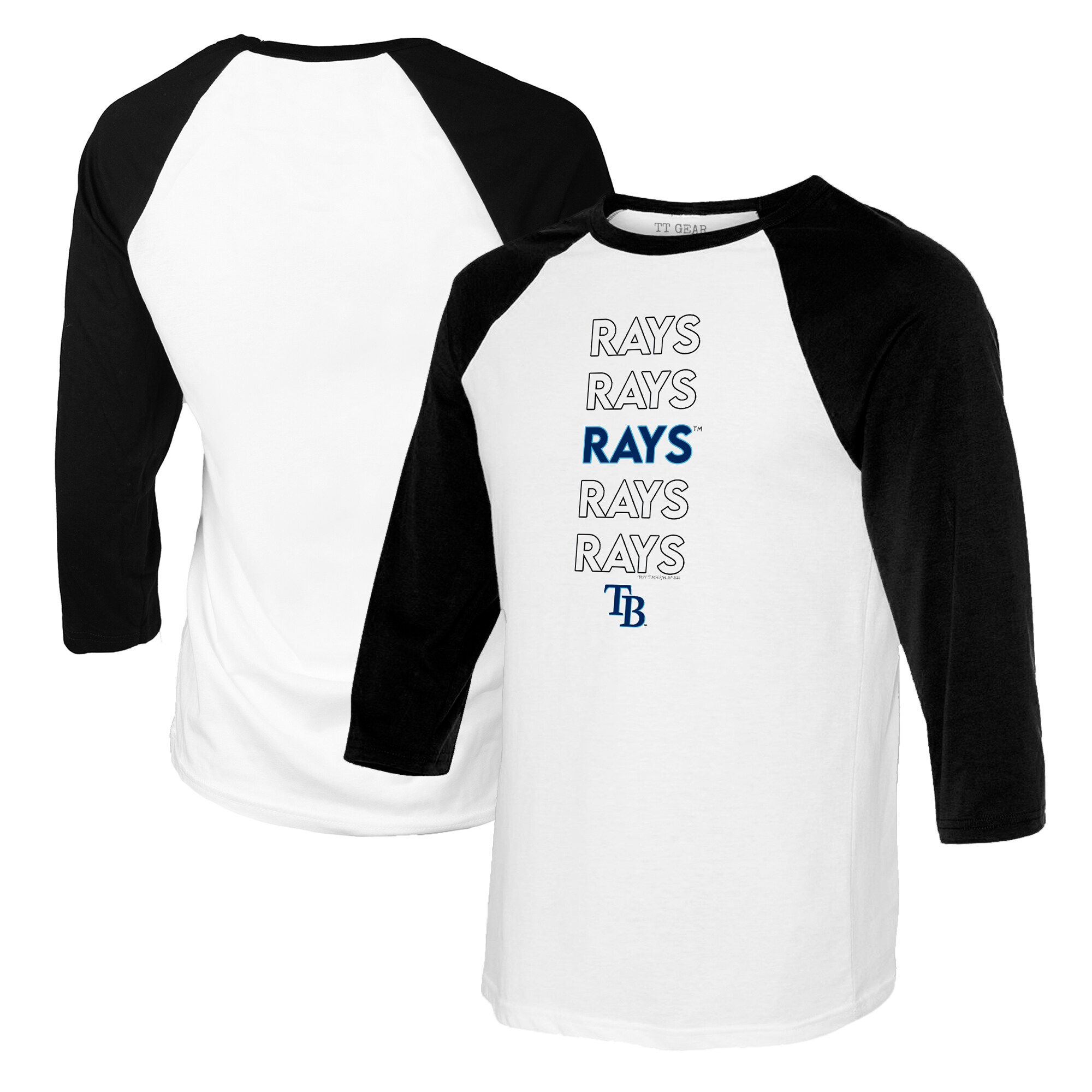 Youth Tampa Bay Rays Tiny Turnip White/Black Stacked Raglan 3/4 Sleeve T-Shirt
