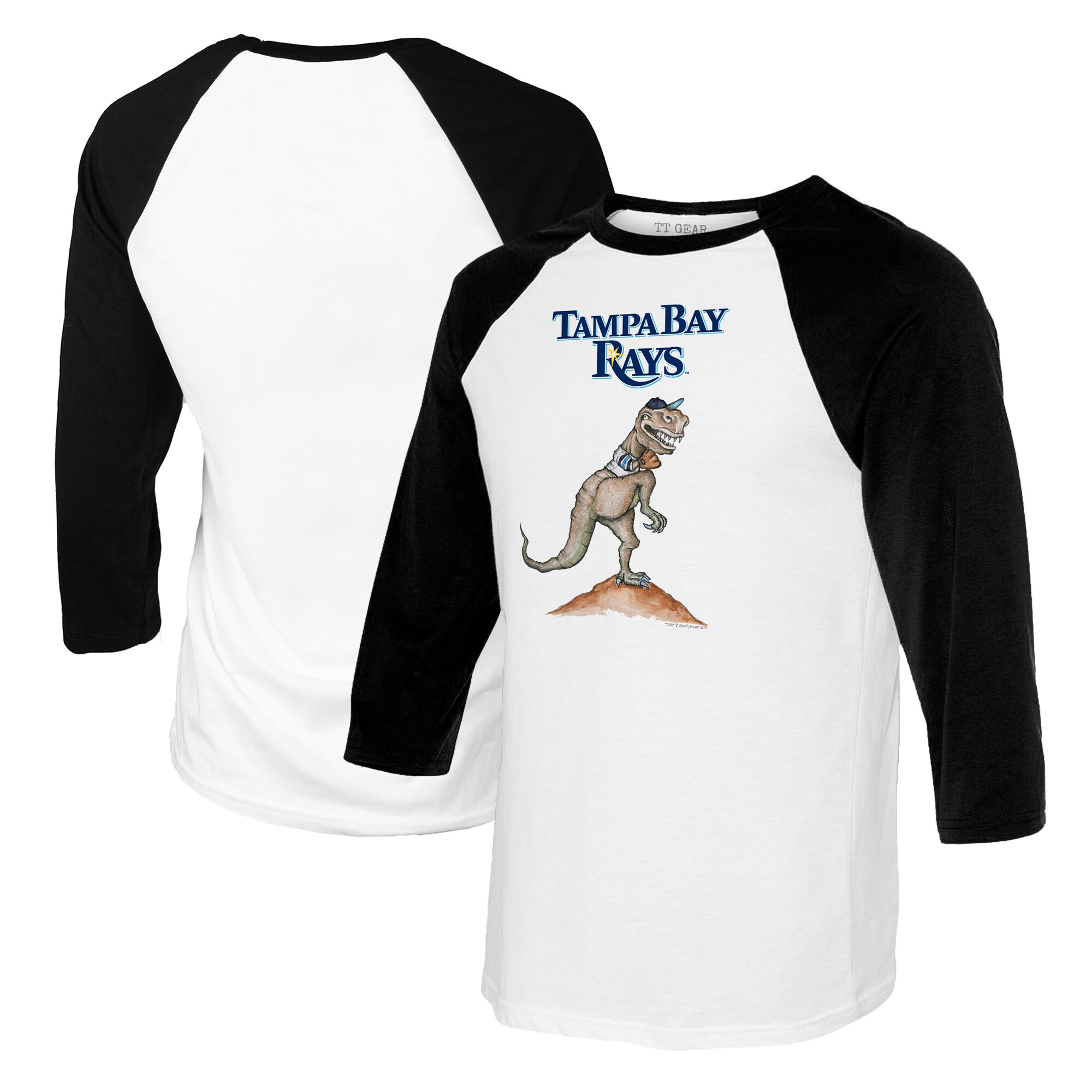 Youth Tampa Bay Rays Tiny Turnip White/Black TT Rex Raglan 3/4 Sleeve T-Shirt