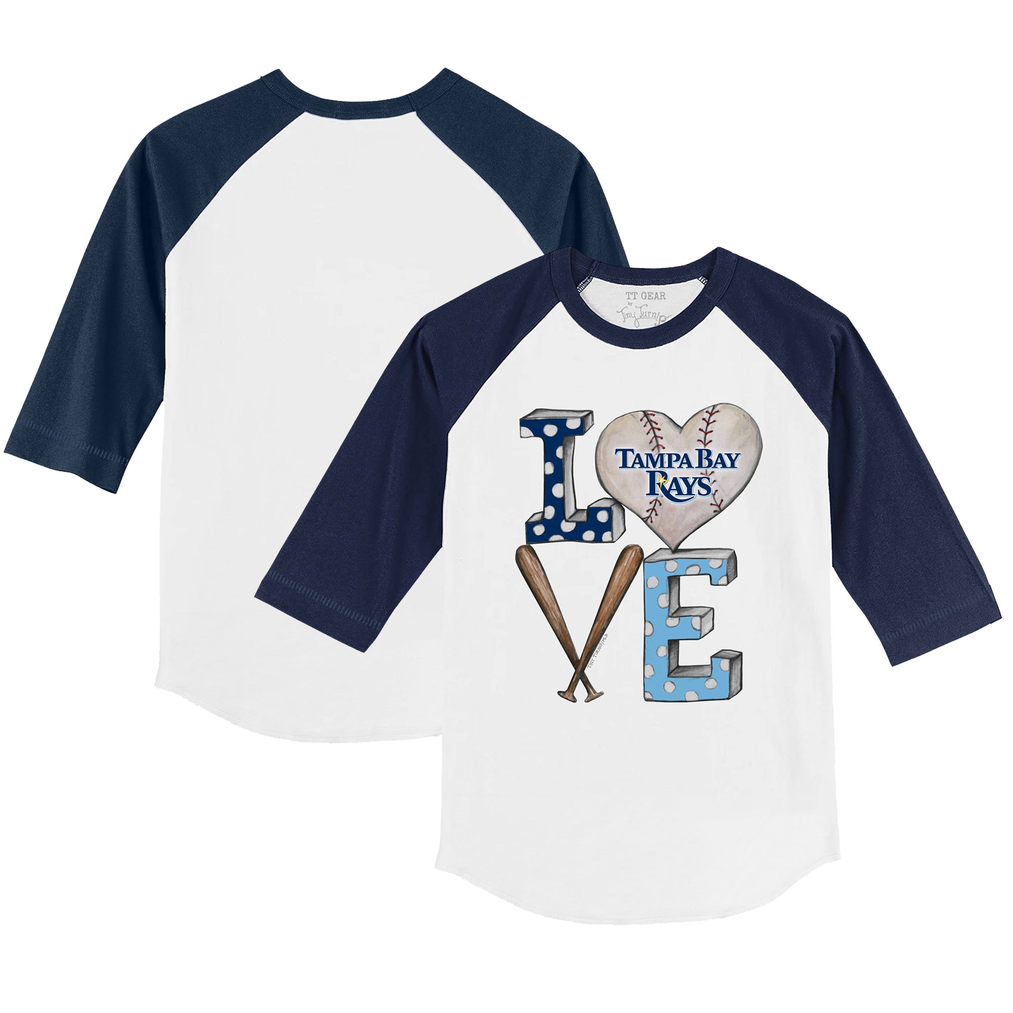 Youth Tampa Bay Rays Tiny Turnip White/Navy Baseball Love 3/4-Sleeve Raglan T-Shirt