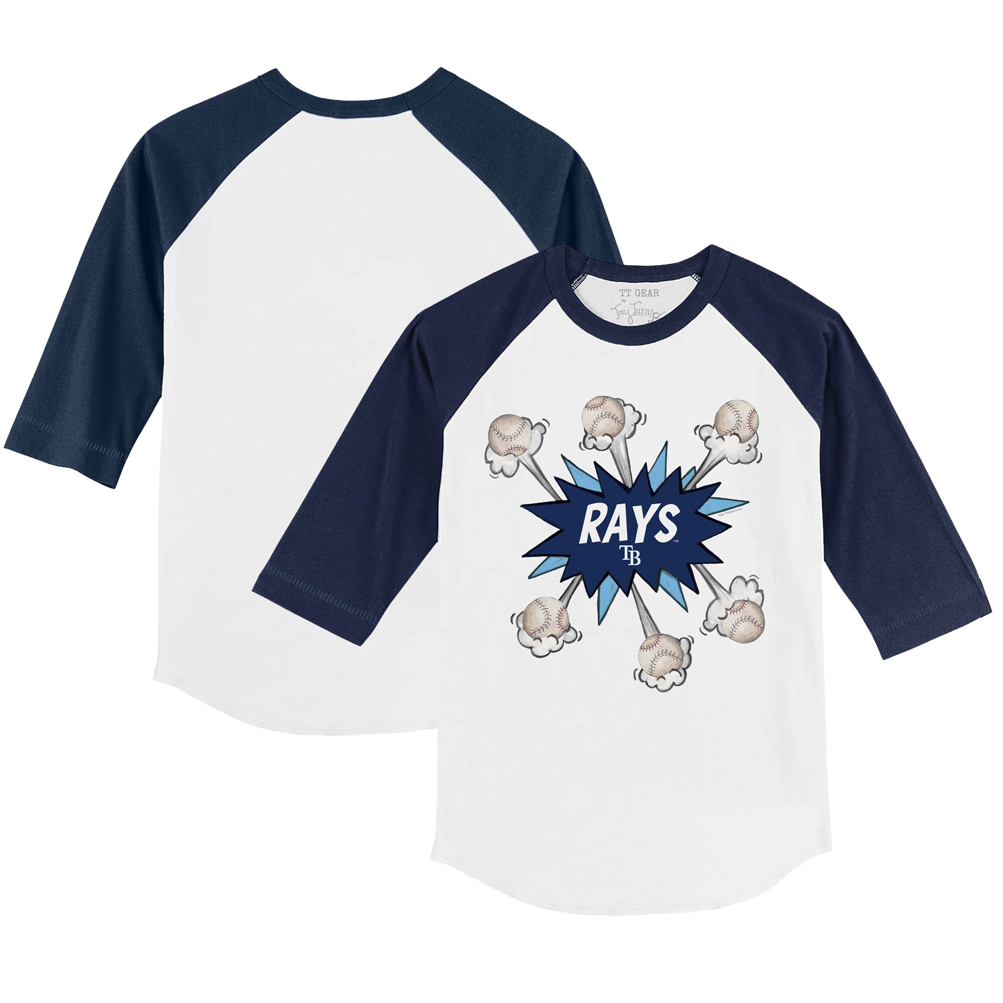 Youth Tampa Bay Rays Tiny Turnip White/Navy Baseball Pow 3/4-Sleeve Raglan T-Shirt