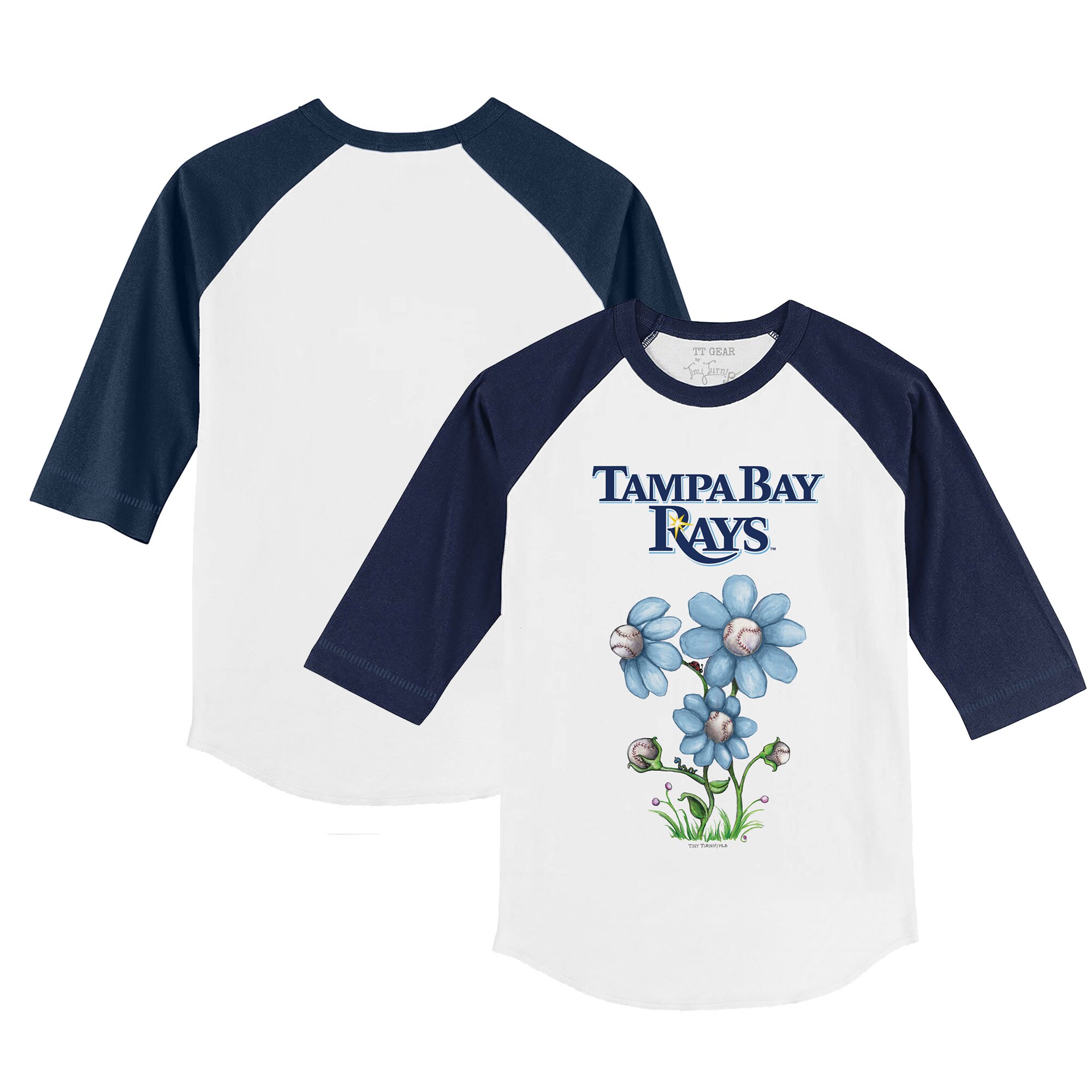 Youth Tampa Bay Rays Tiny Turnip White/Navy Blooming Baseballs 3/4-Sleeve Raglan T-Shirt