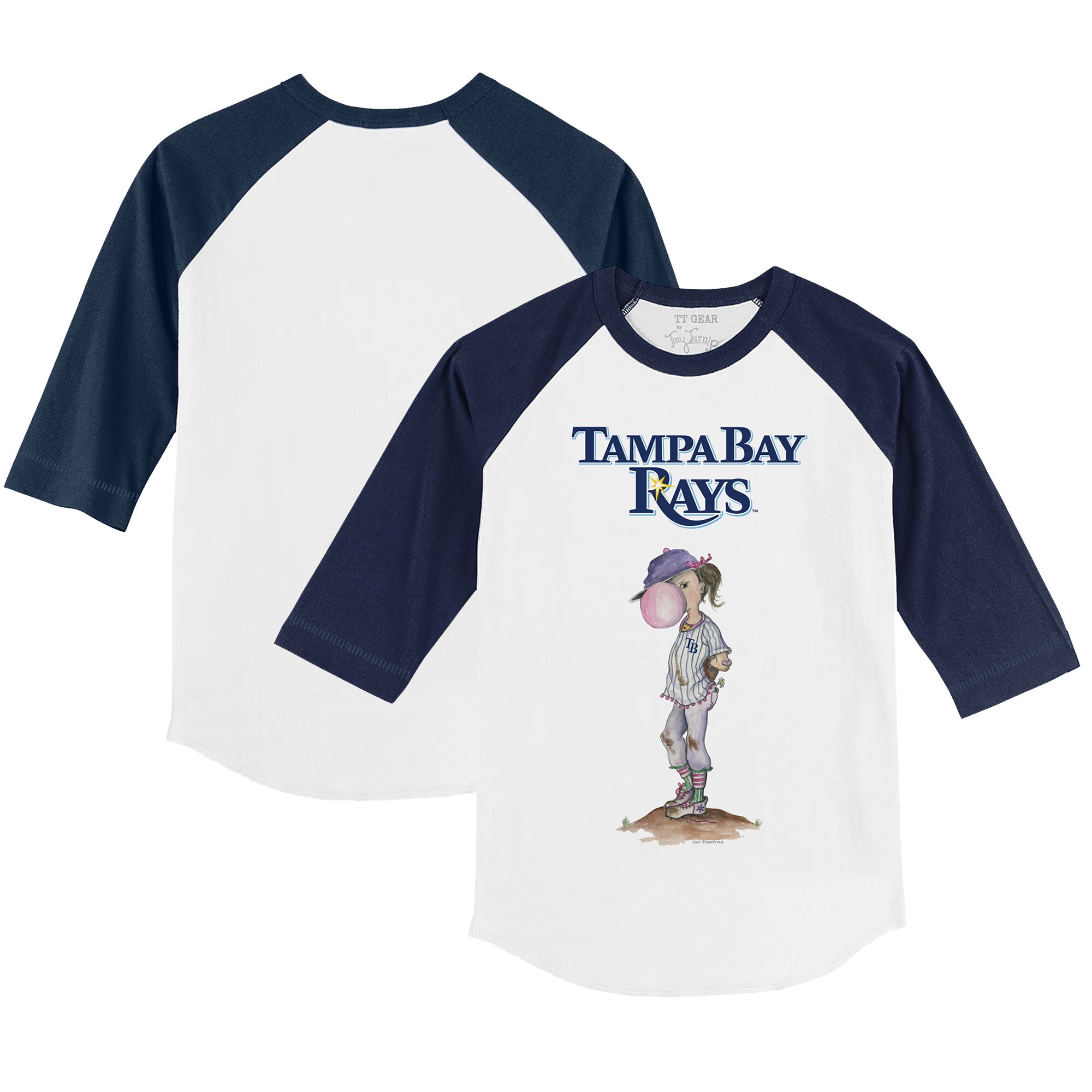 Youth Tampa Bay Rays Tiny Turnip White/Navy Bubbles 3/4-Sleeve Raglan T-Shirt