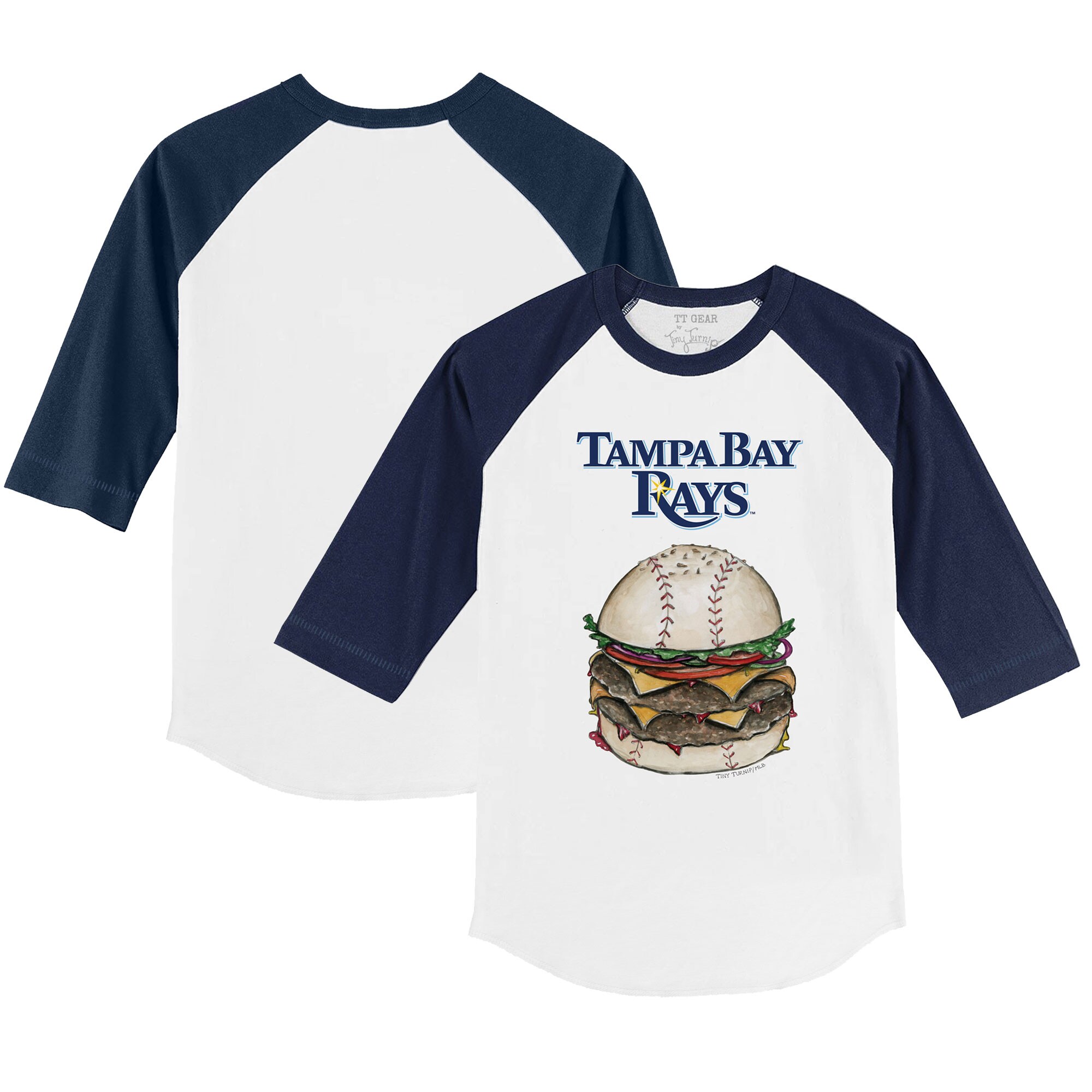 Youth Tampa Bay Rays Tiny Turnip White/Navy Burger 3/4-Sleeve Raglan T-Shirt