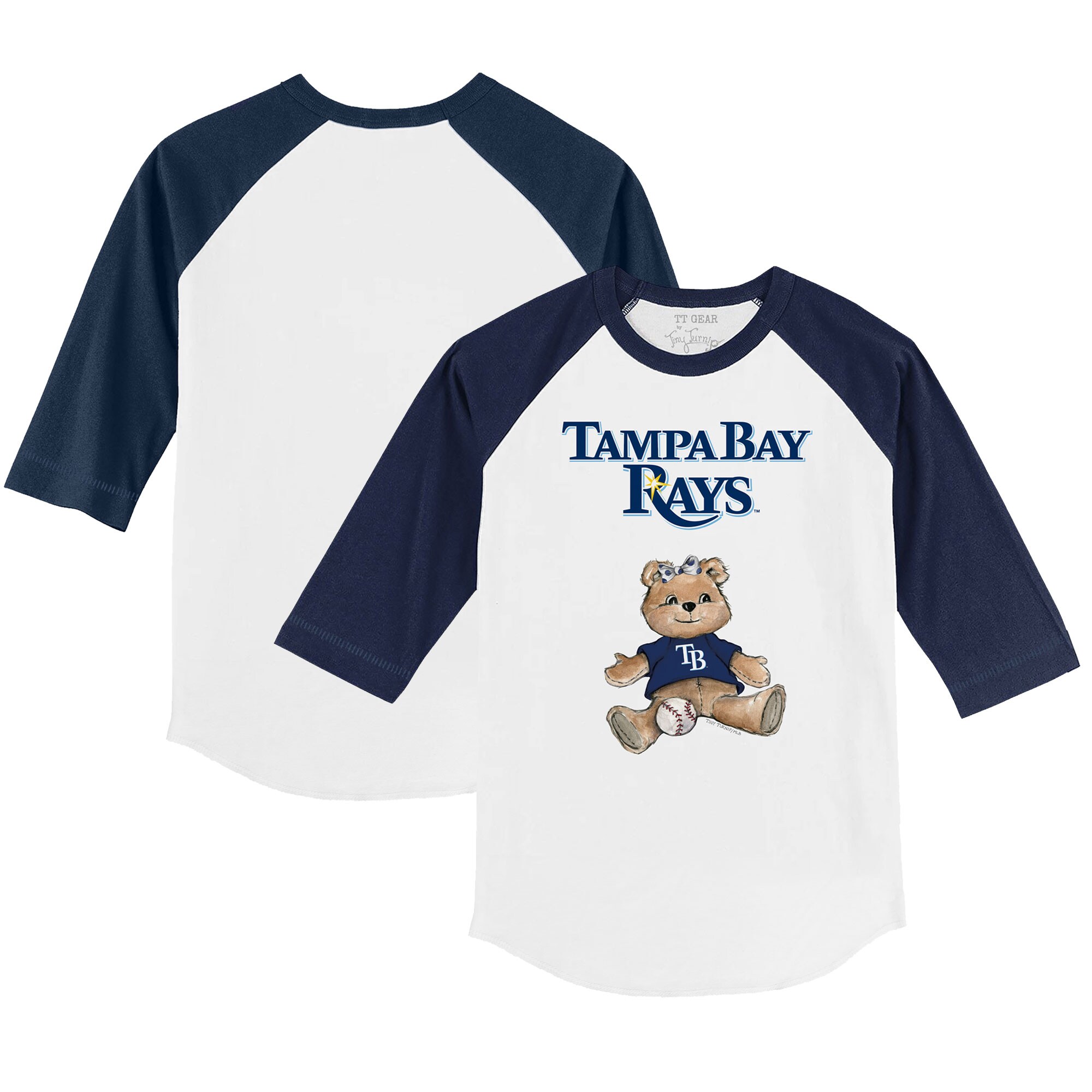 Youth Tampa Bay Rays Tiny Turnip White/Navy Girl Teddy 3/4-Sleeve Raglan T-Shirt