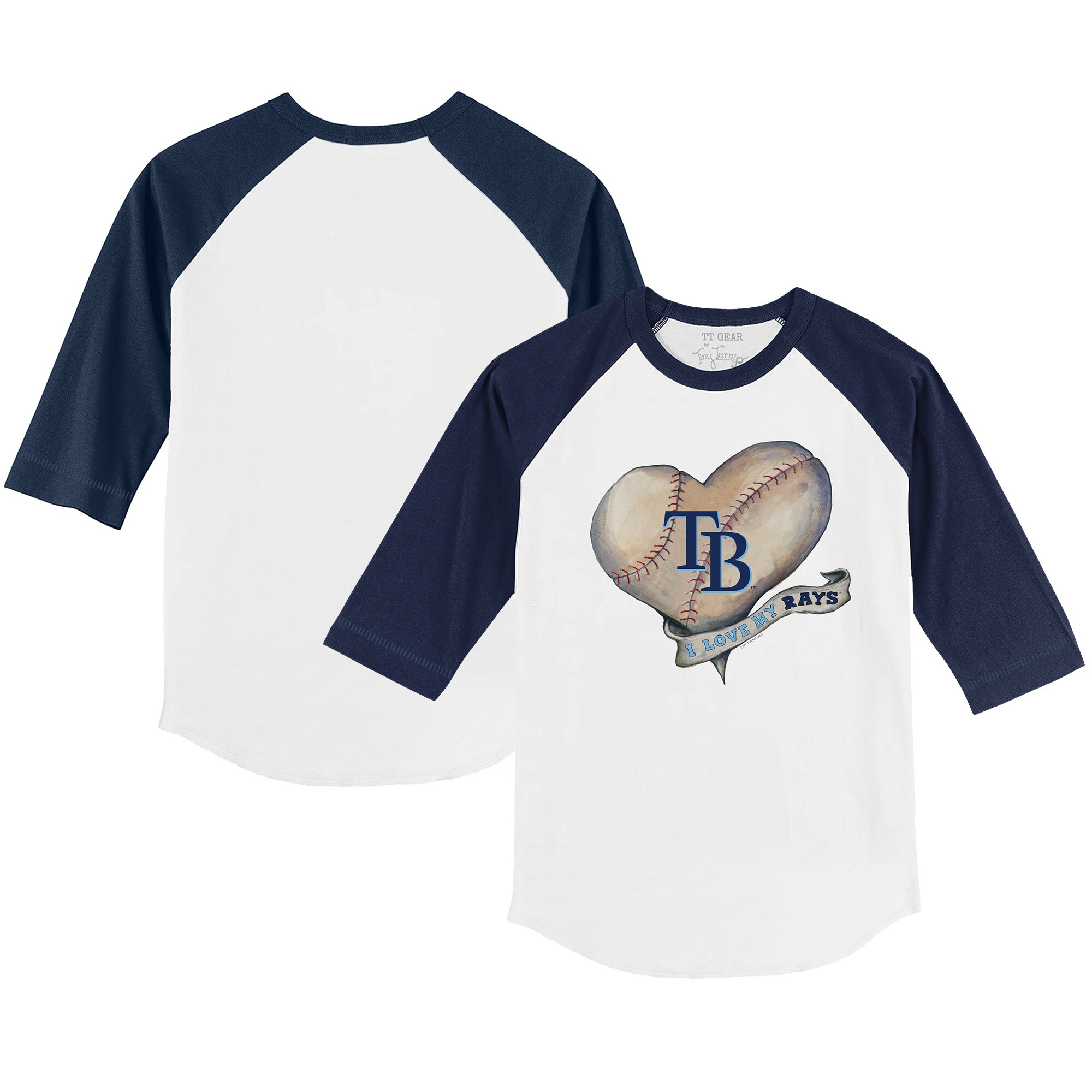 Youth Tampa Bay Rays Tiny Turnip White/Navy Heart Banner 3/4-Sleeve Raglan T-Shirt