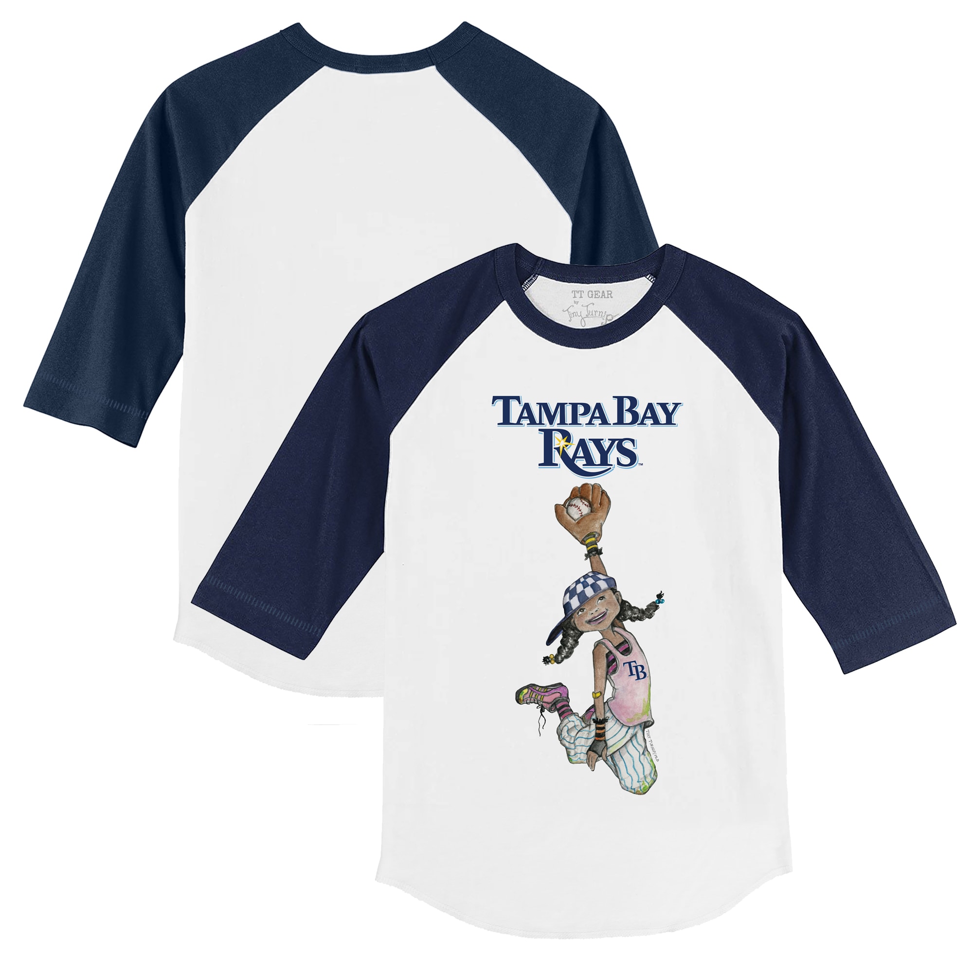 Youth Tampa Bay Rays Tiny Turnip White/Navy Jada 3/4-Sleeve Raglan T-Shirt