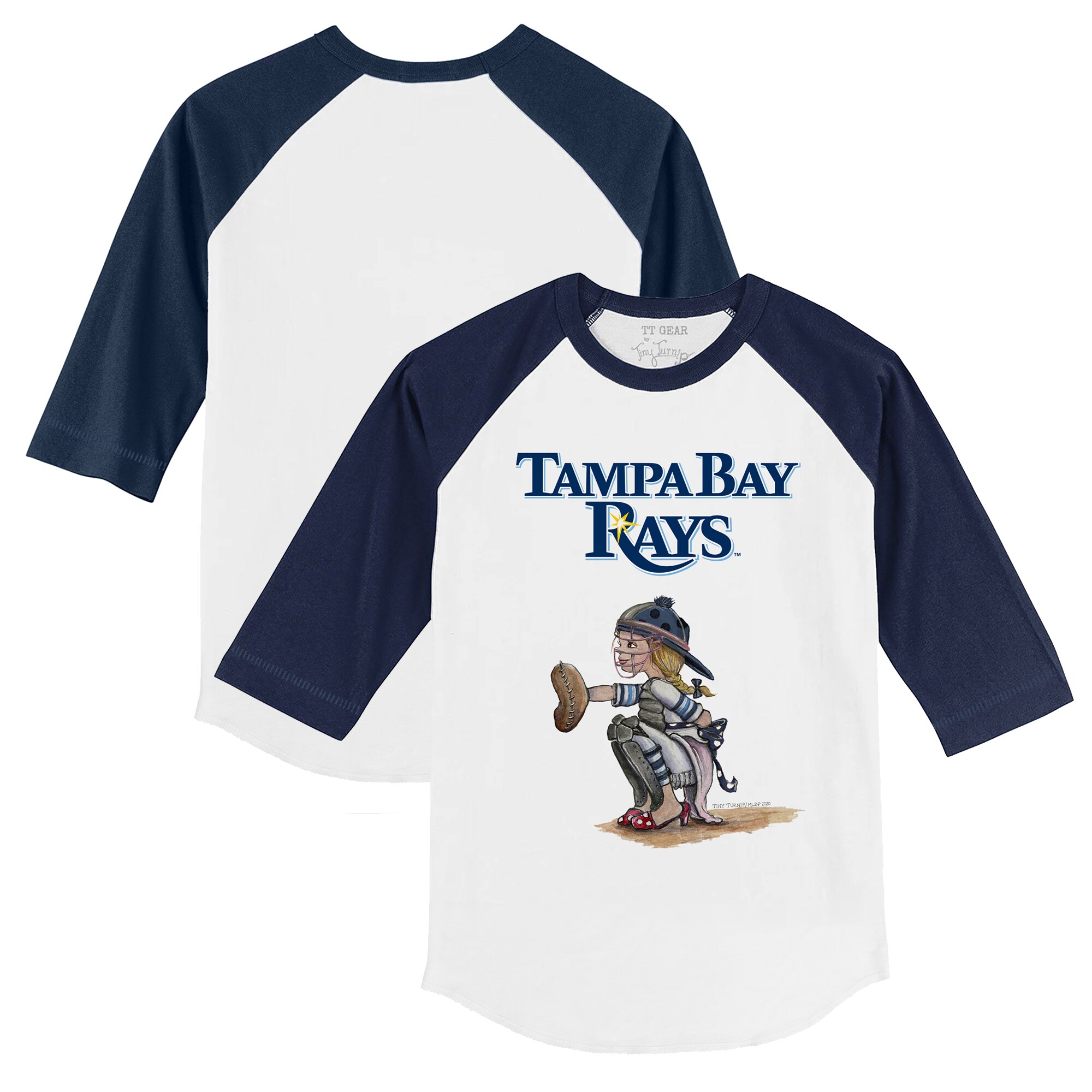 Youth Tampa Bay Rays Tiny Turnip White/Navy Kate 3/4-Sleeve Raglan T-Shirt