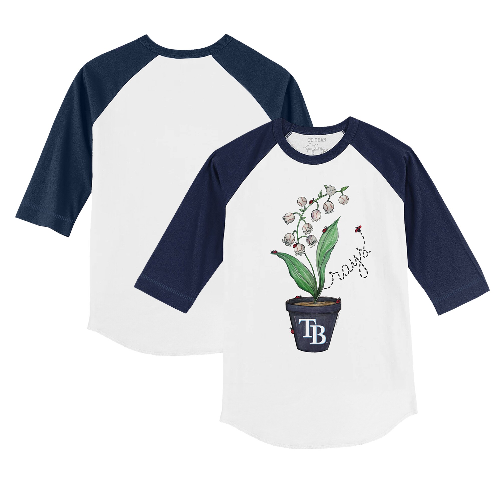 Youth Tampa Bay Rays Tiny Turnip White/Navy Lilies & Ladybugs 3/4-Sleeve Raglan T-Shirt