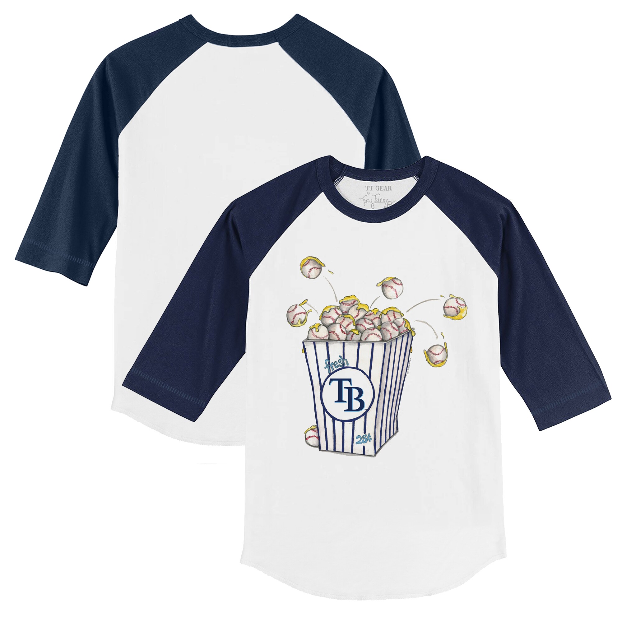 Youth Tampa Bay Rays Tiny Turnip White/Navy Popcorn 3/4-Sleeve Raglan T-Shirt