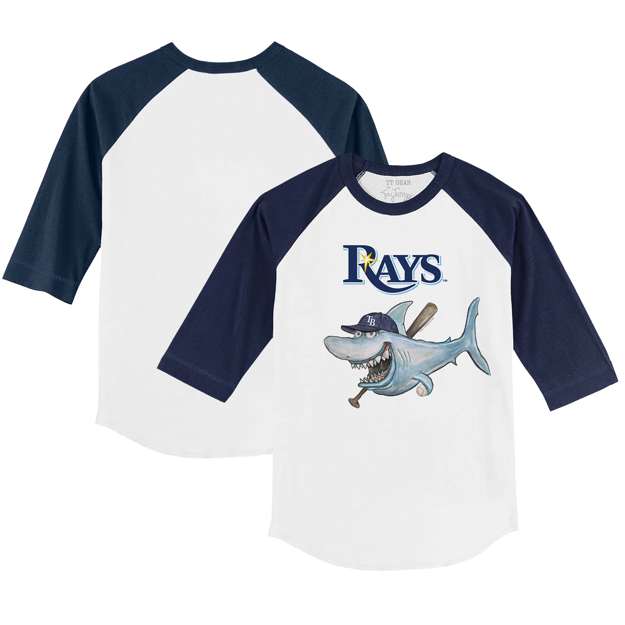 Youth Tampa Bay Rays Tiny Turnip White/Navy Shark 3/4-Sleeve Raglan T-Shirt