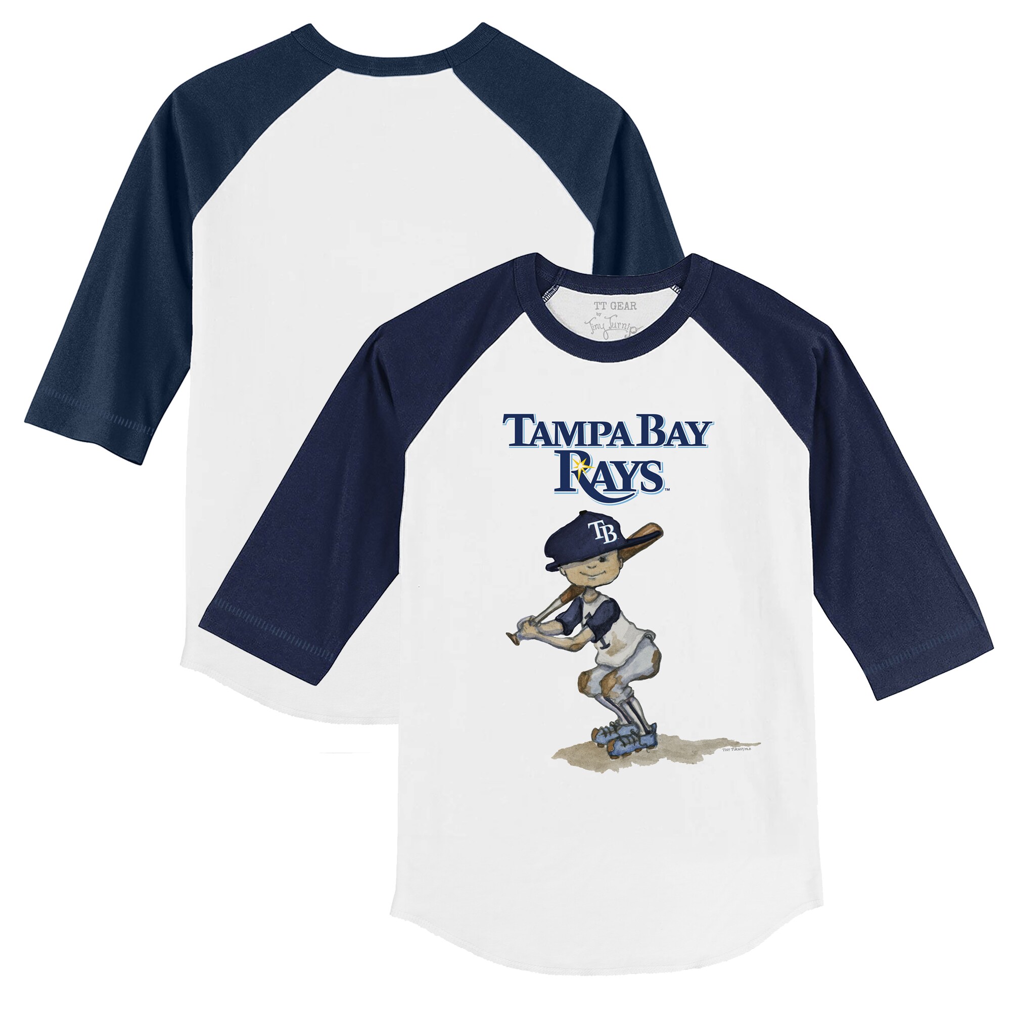 Youth Tampa Bay Rays Tiny Turnip White/Navy Slugger 3/4-Sleeve Raglan T-Shirt